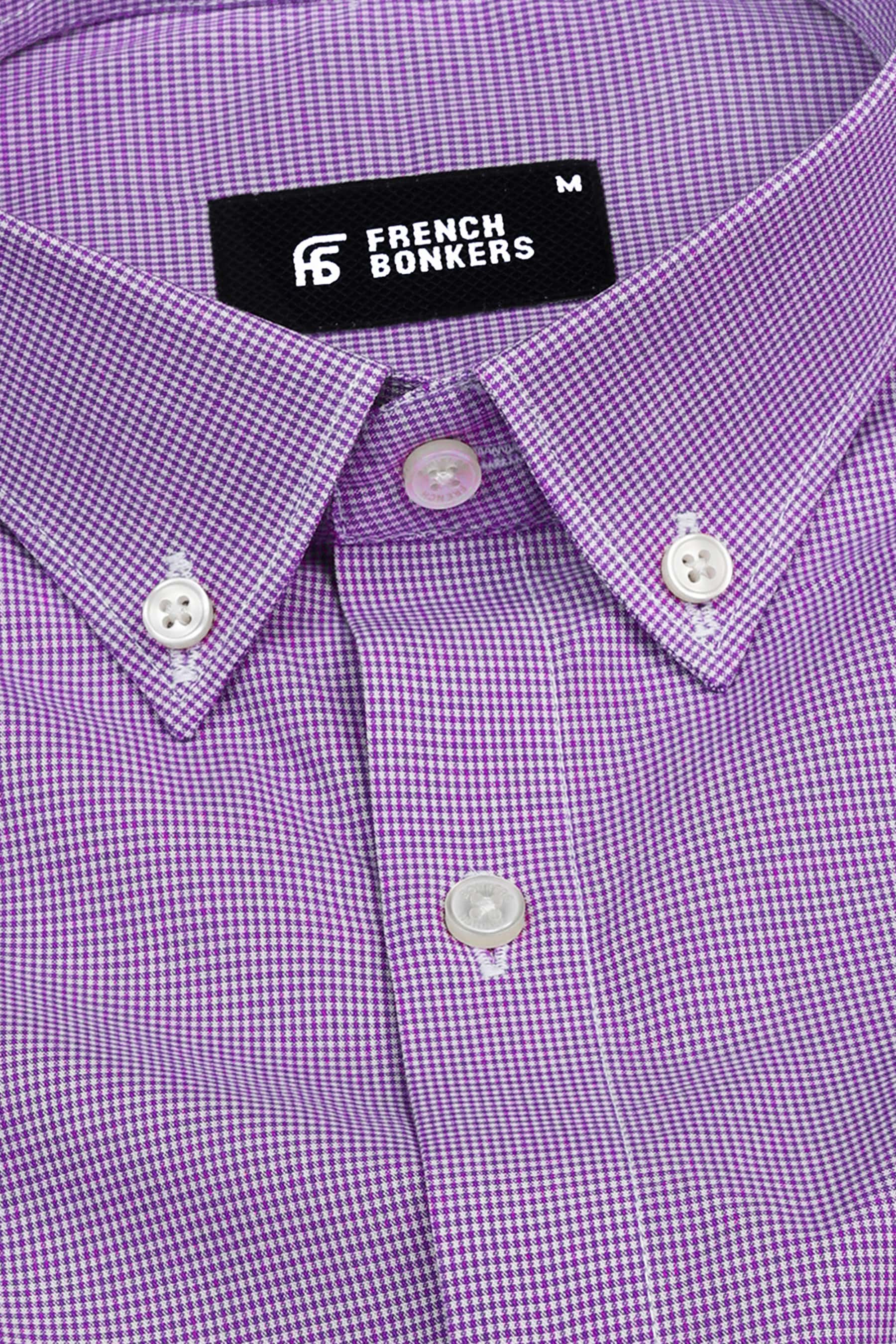 Irish purple with white mini micro check cotton shirt