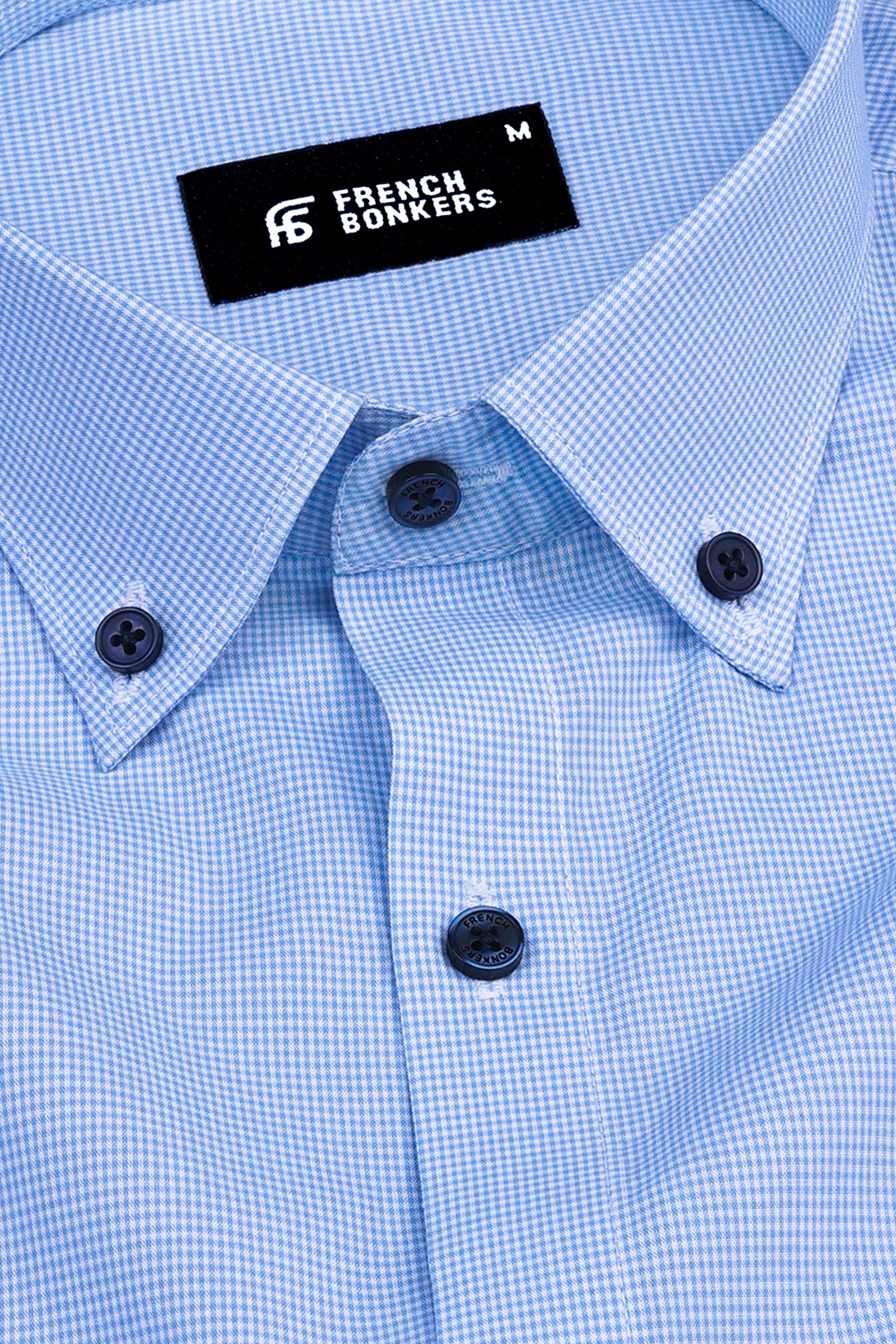Powder blue with white mini micro check cotton shirt