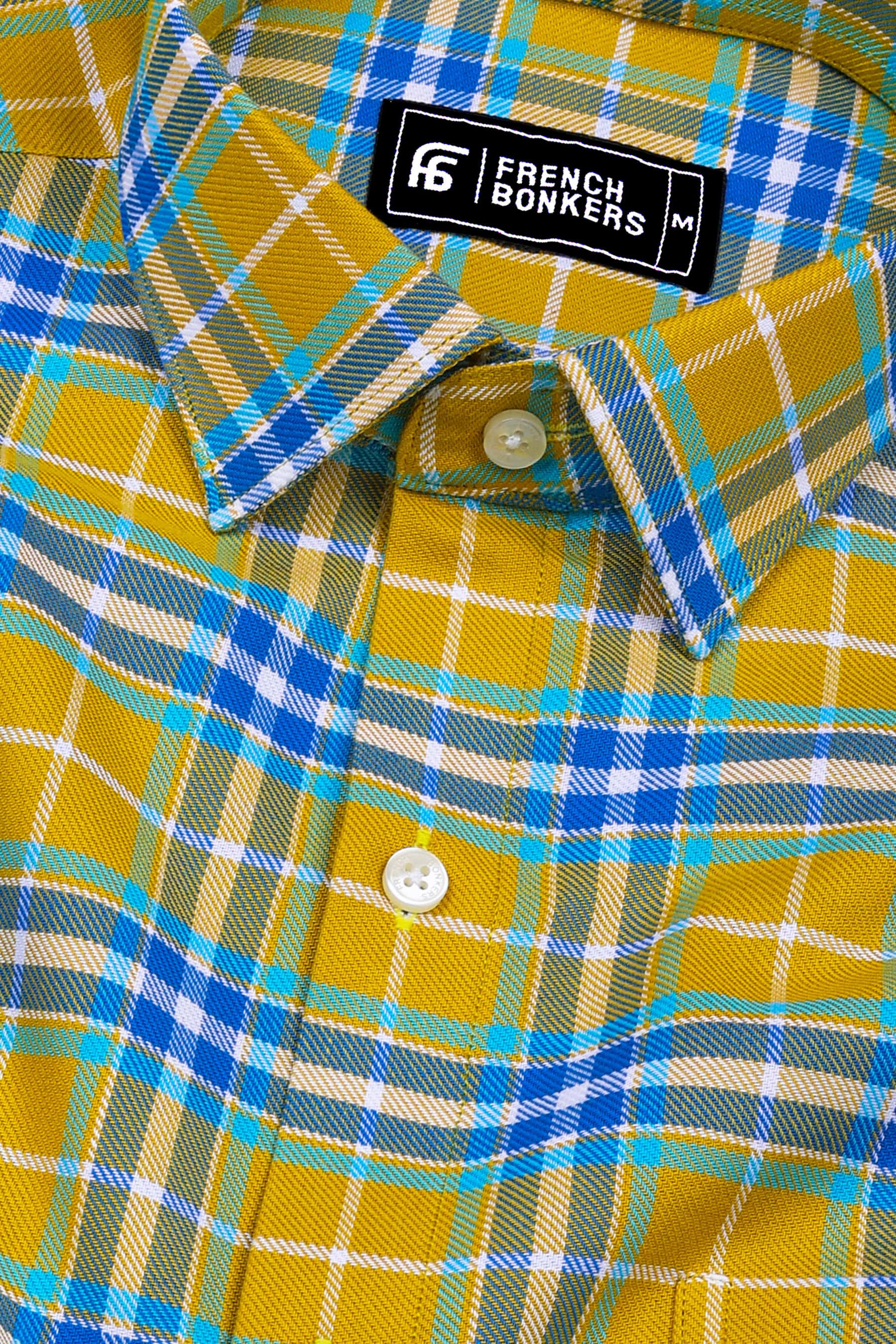 Yellow With Blue Multi Color Twill Check Shirt