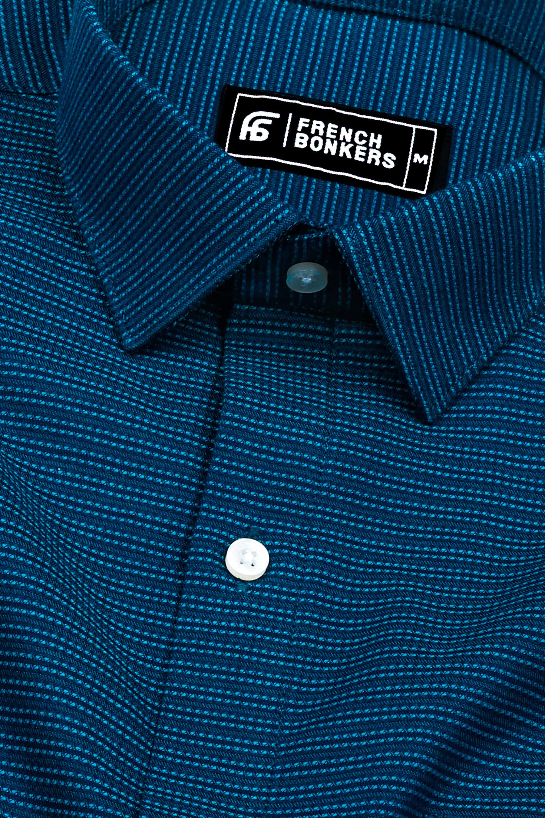 Crystal teal Blue Jacquard Stripe cotton Shirt