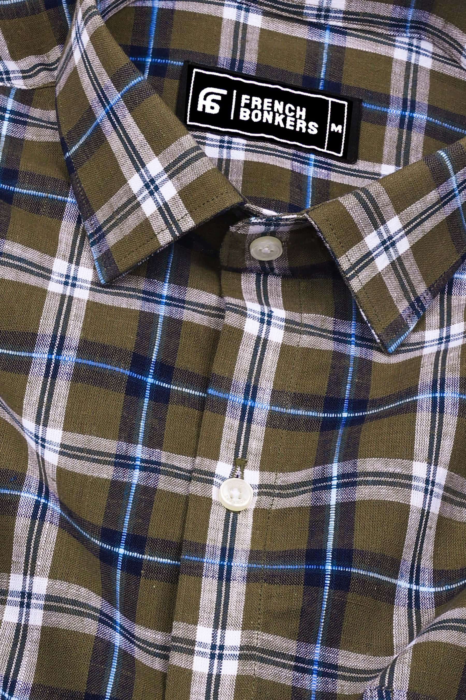 Green With Multicolor Check Cotton Shirt