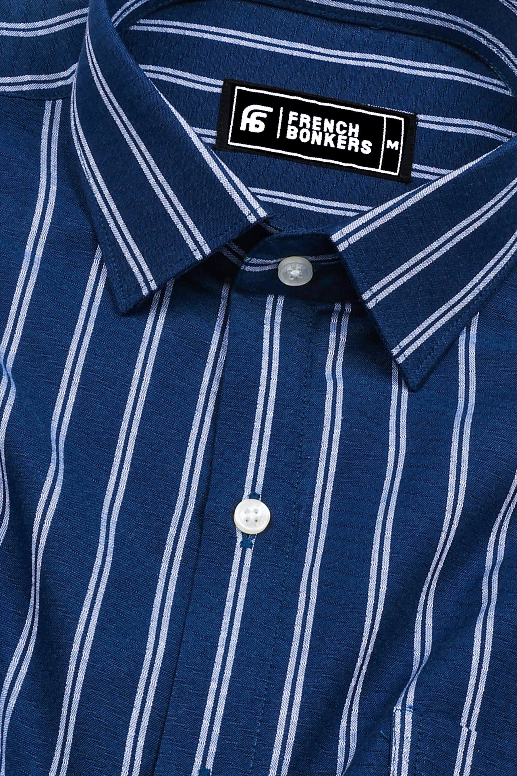 Pantone Blue With White Jacquard Stripe Shirt