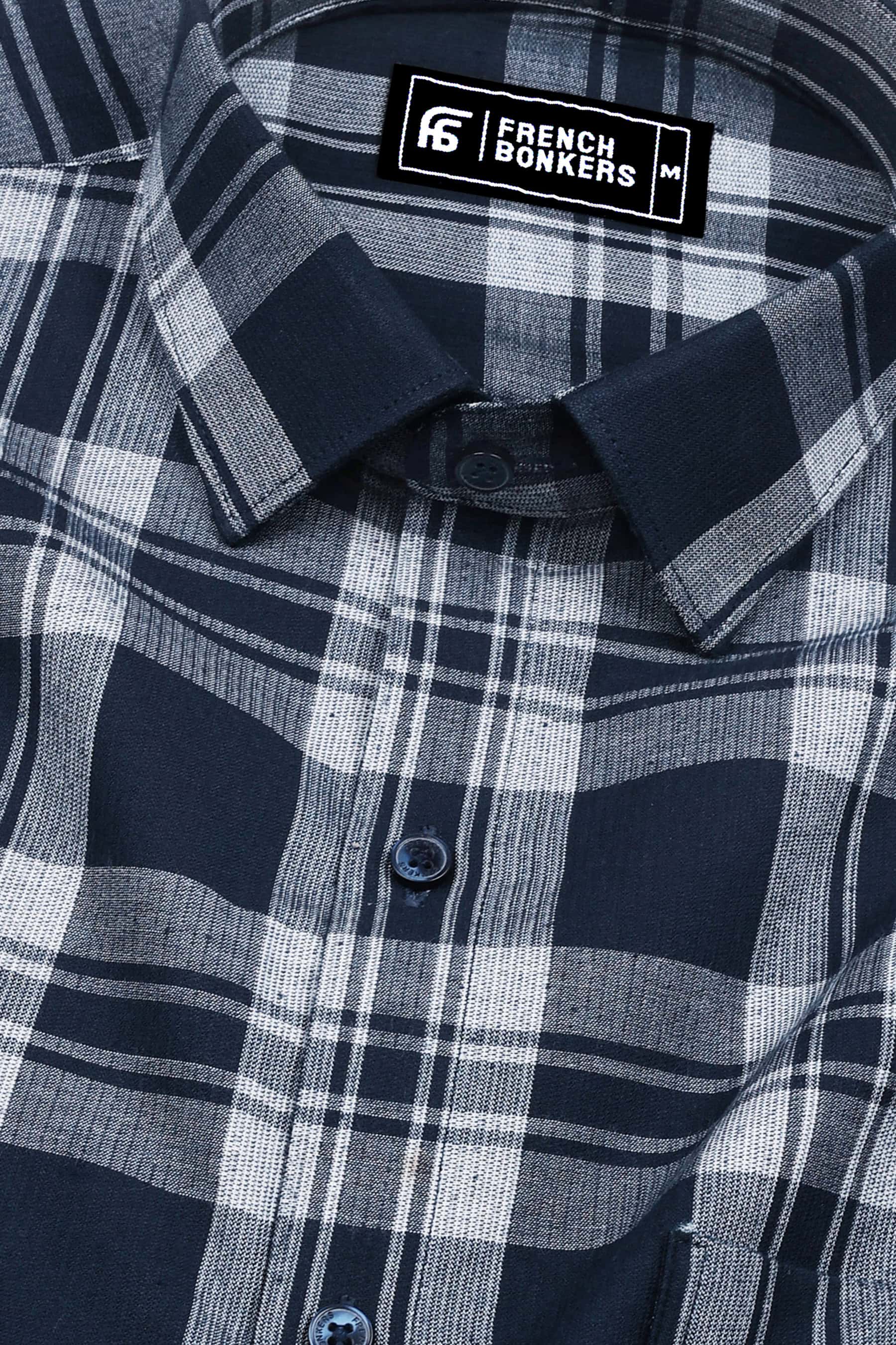 Navy Blue With White Windowpane Check Shirt