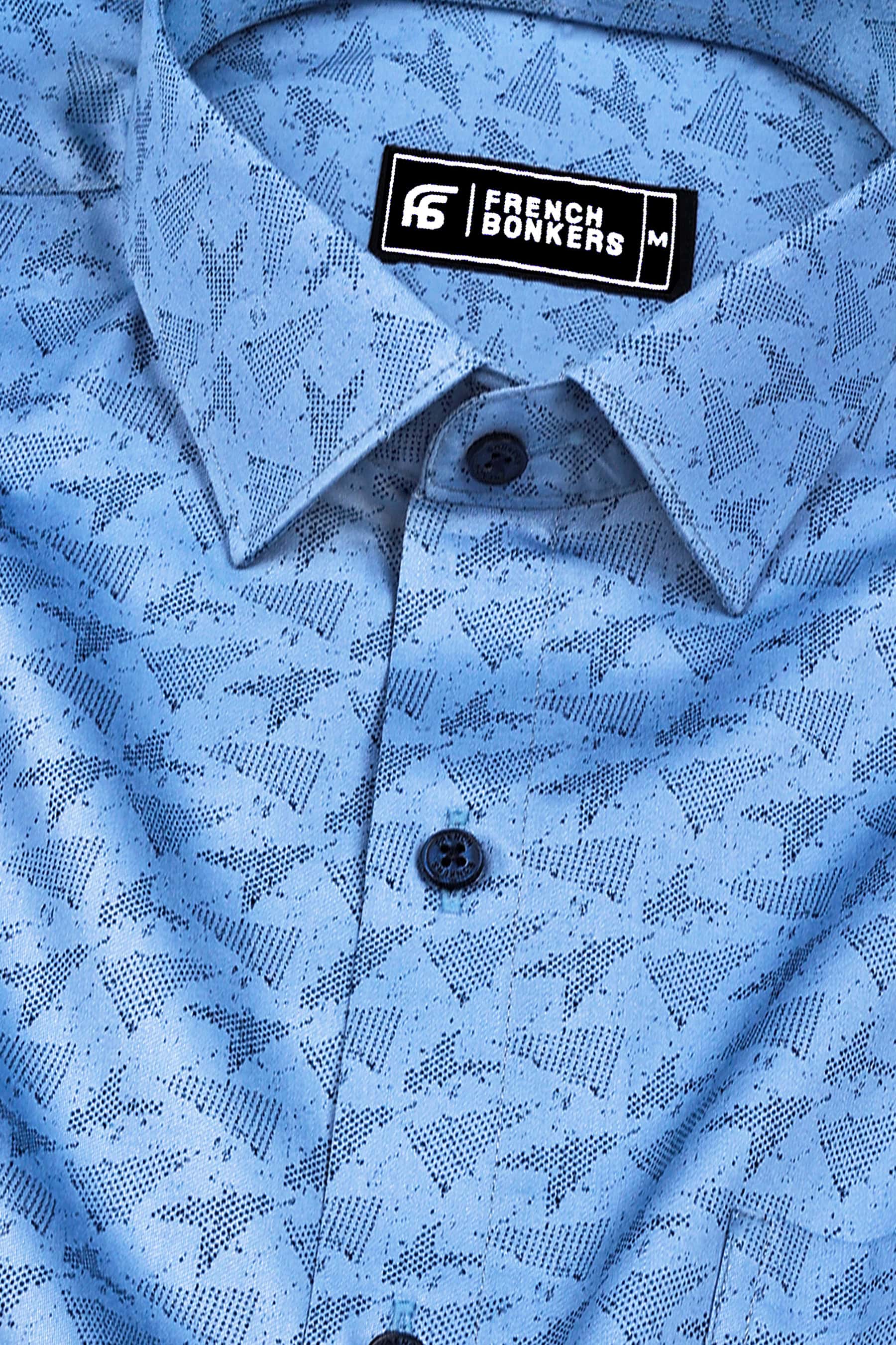 Sky Blue with Navy Blue Sprinkal Printed Cotton Shirt