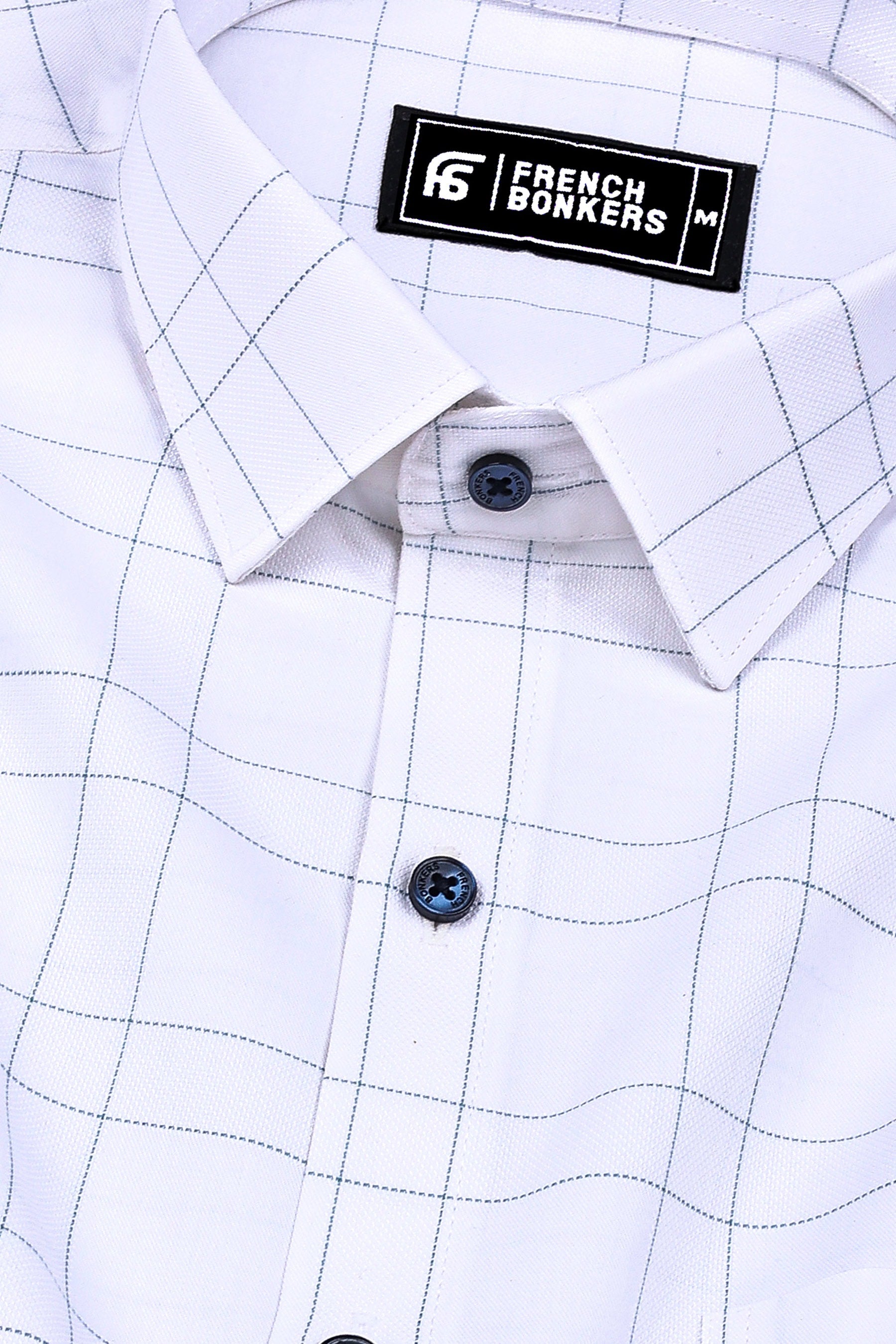 White with Rama green Windowpane Check Shirt
