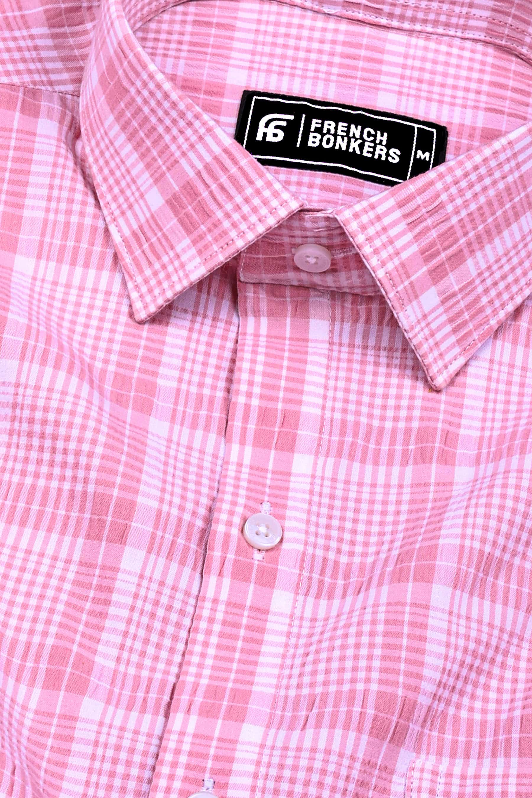 Candy Pink With White Seersucker Check Shirt