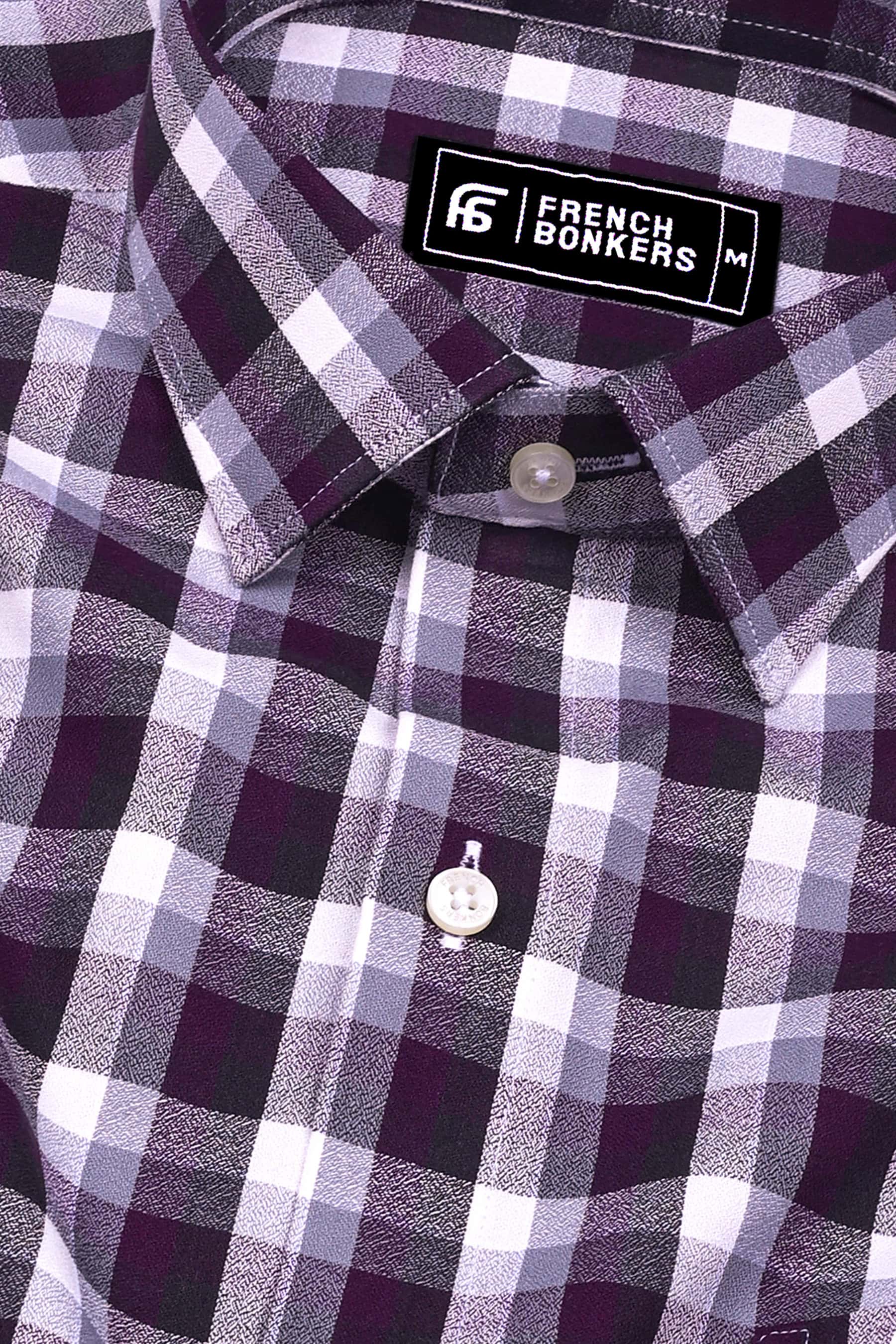 Purple With White And Grey Check Dobby Shirt