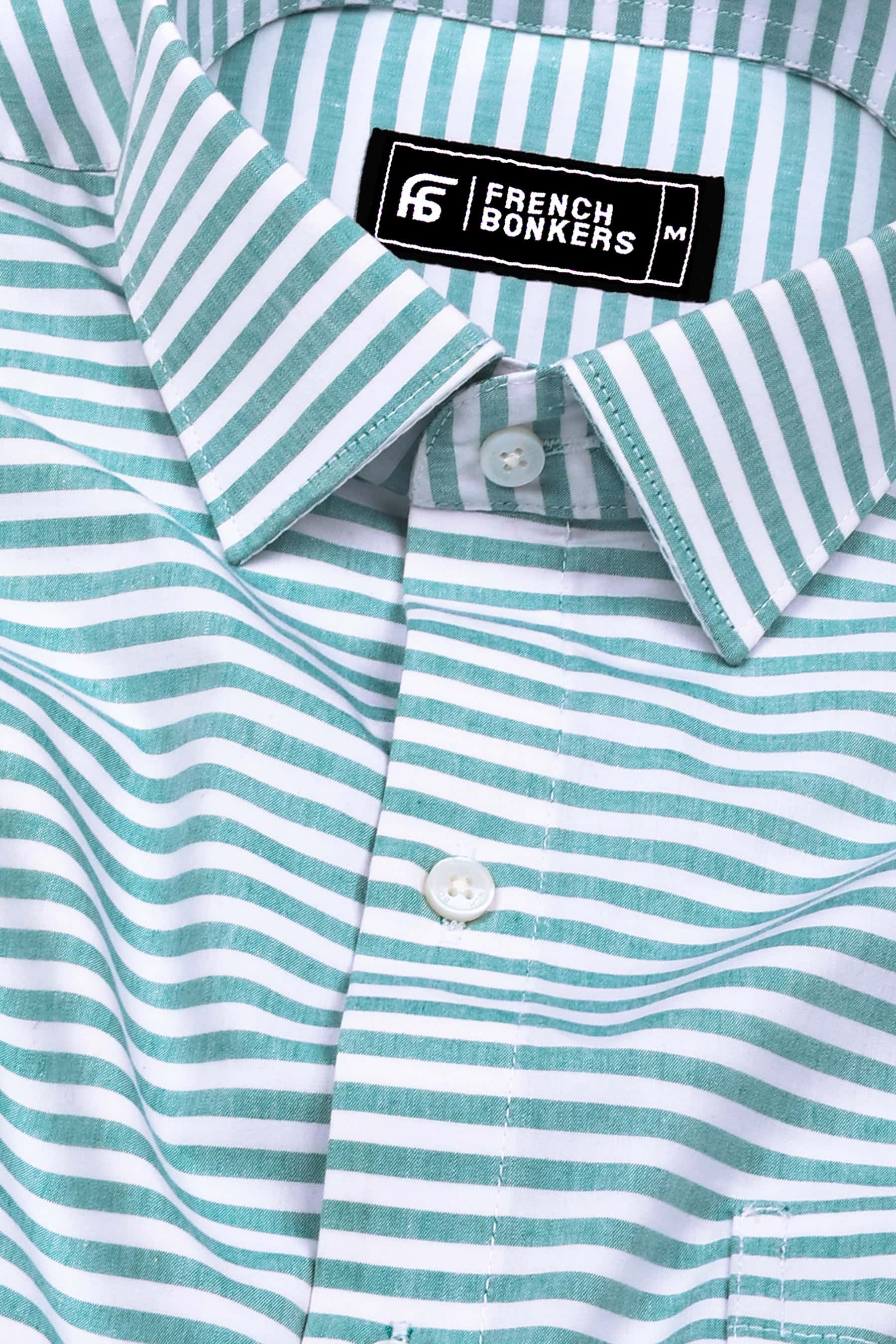 Green With White Stripe Cotton Shirt
