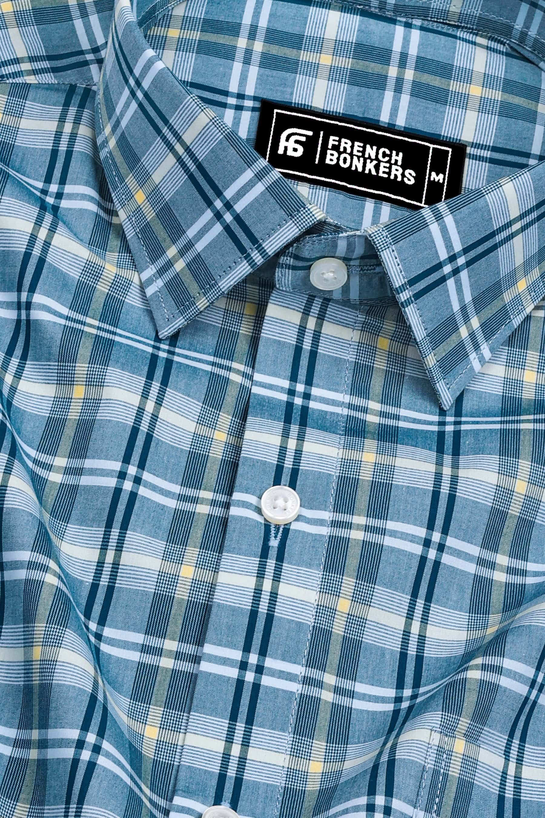 Blue With Multicolor Check Cotton Shirt