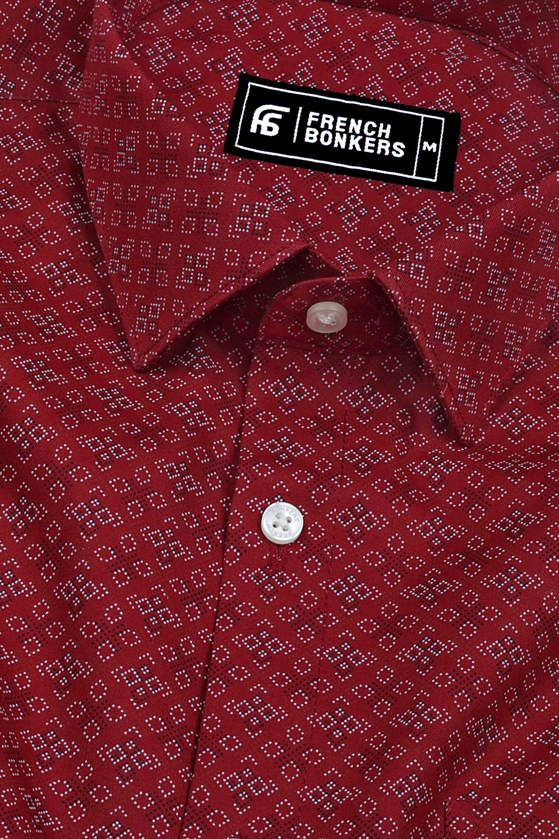 Maroon With White And Black Printed Shirt