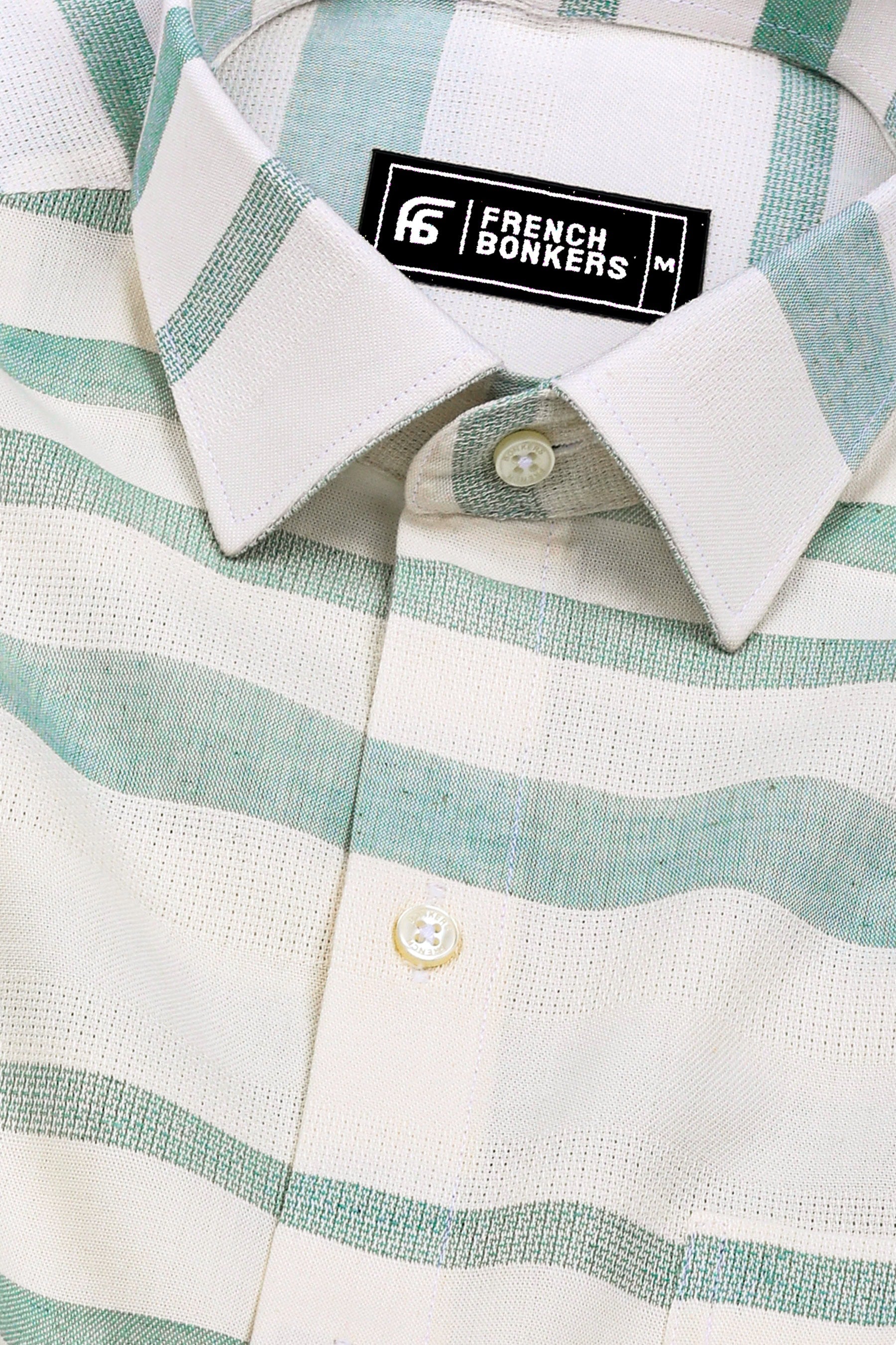 Sage Green With White weft Stripe Cotton shirt