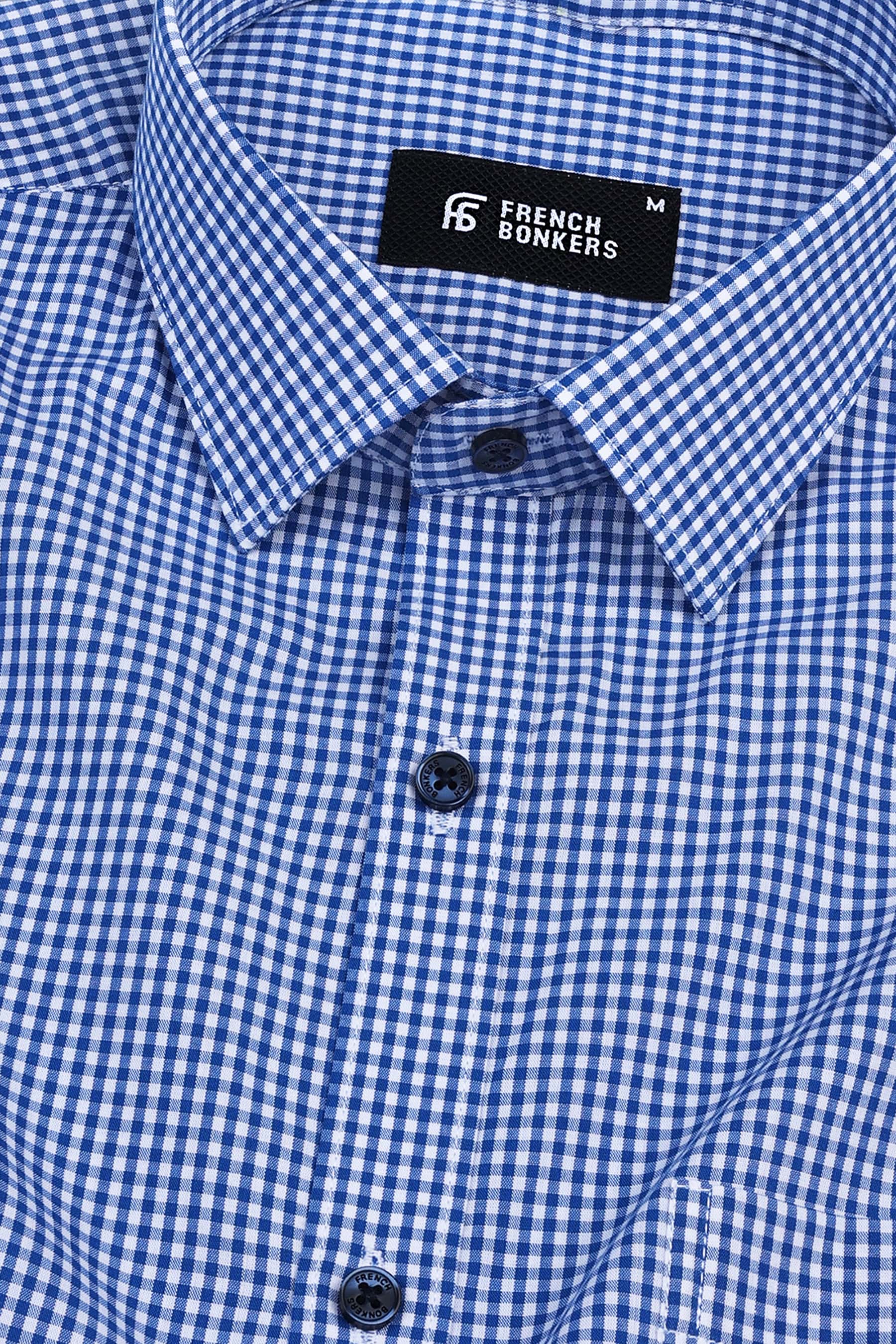 Cobalt blue with white pin check cotton shirt