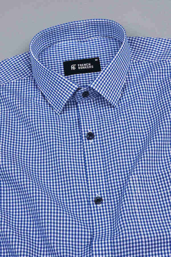 Cobalt blue with white pin check cotton shirt
