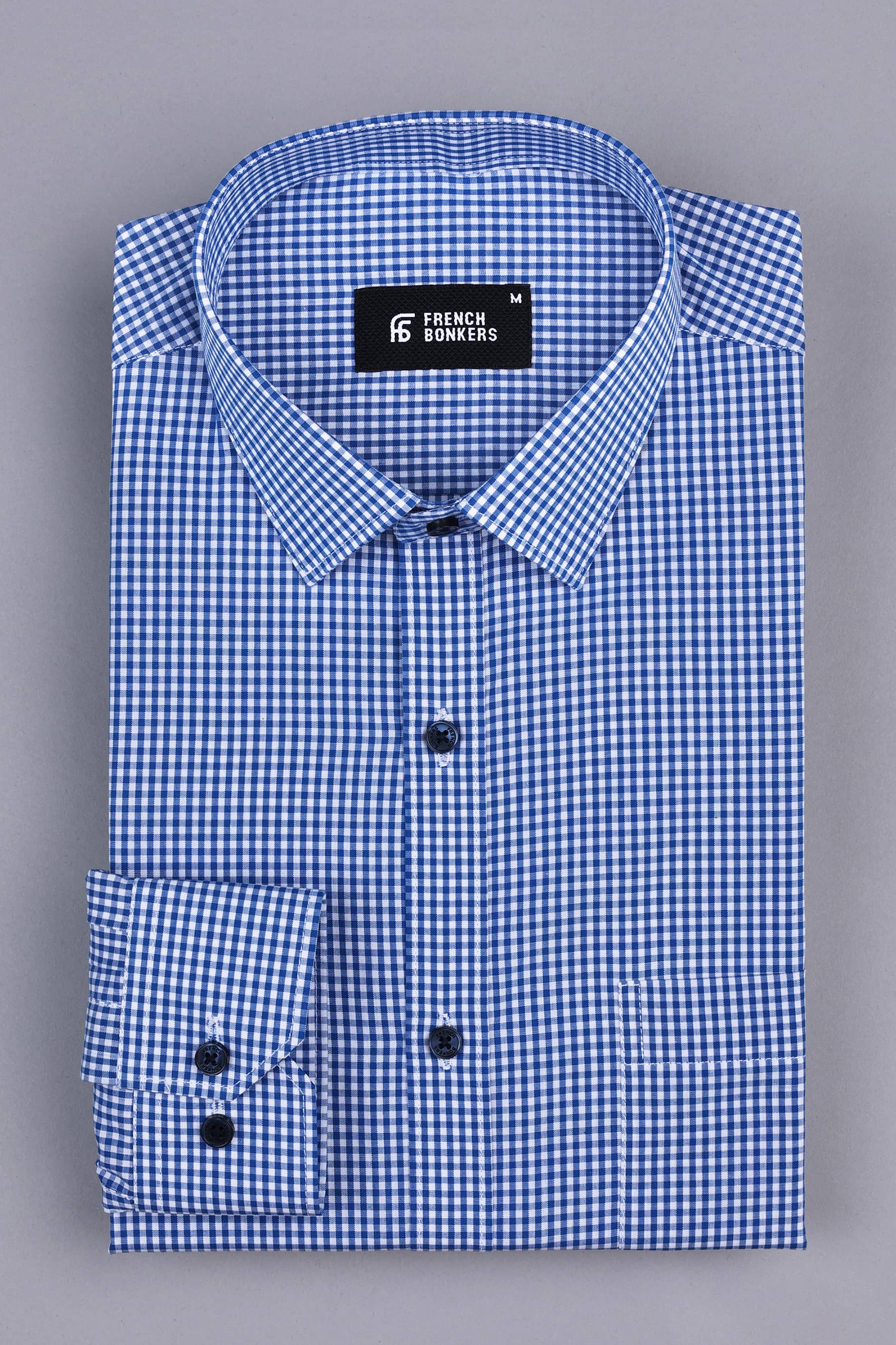 Cobalt blue with white pin check cotton shirt