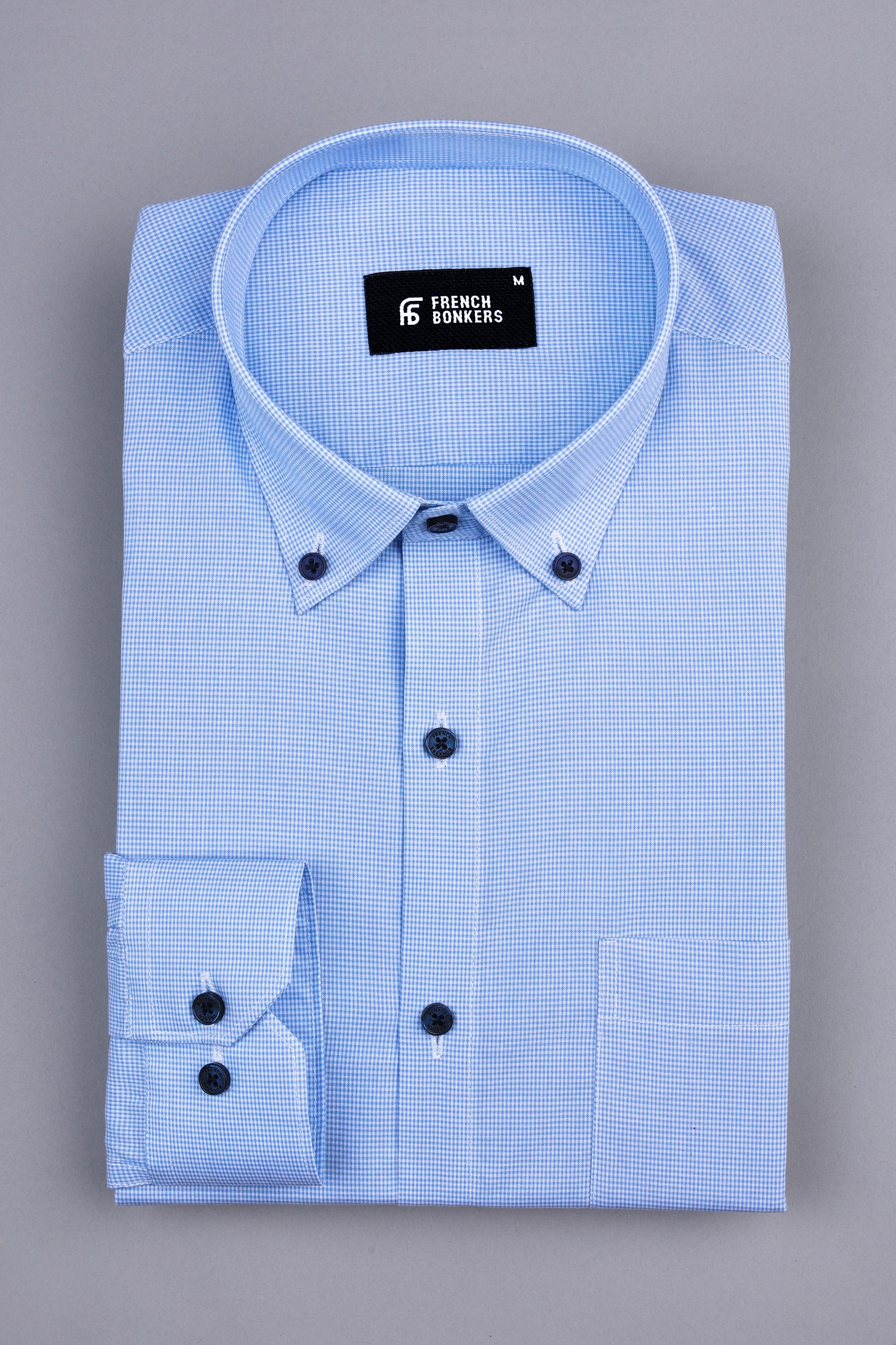 Powder blue with white mini micro check cotton shirt