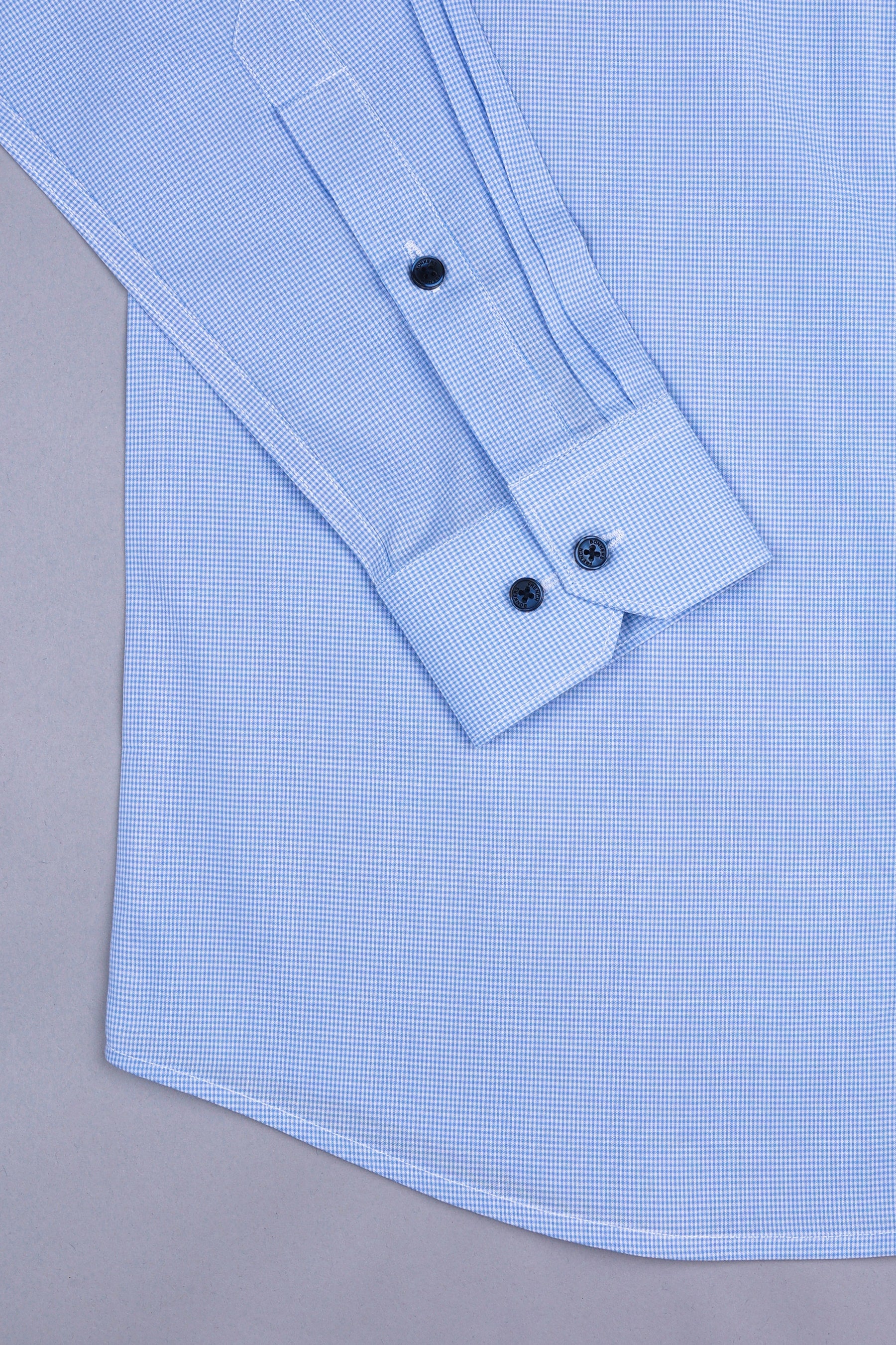 Powder blue with white mini micro check cotton shirt