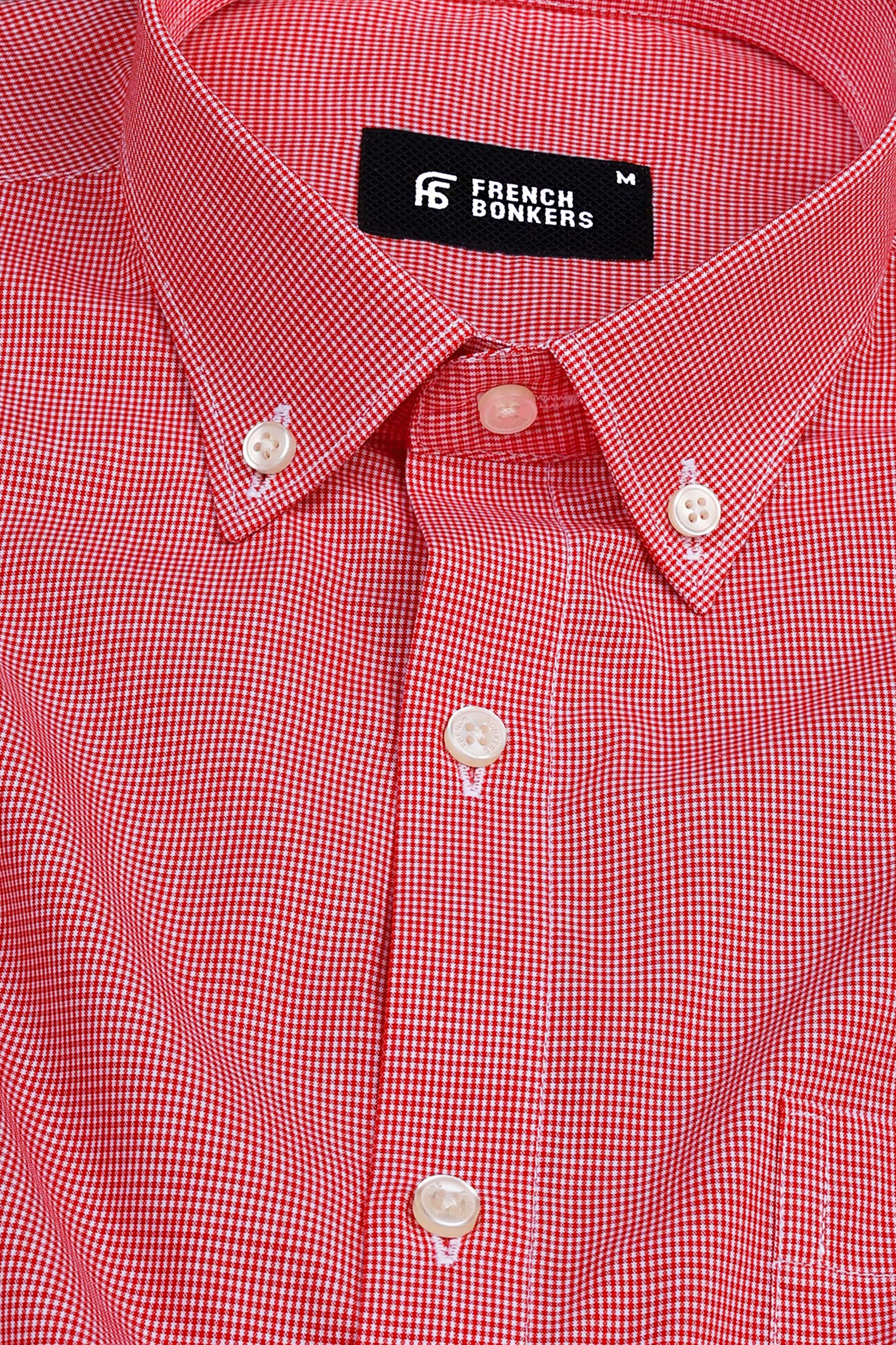 Valvety red with white mini micro check cotton shirt