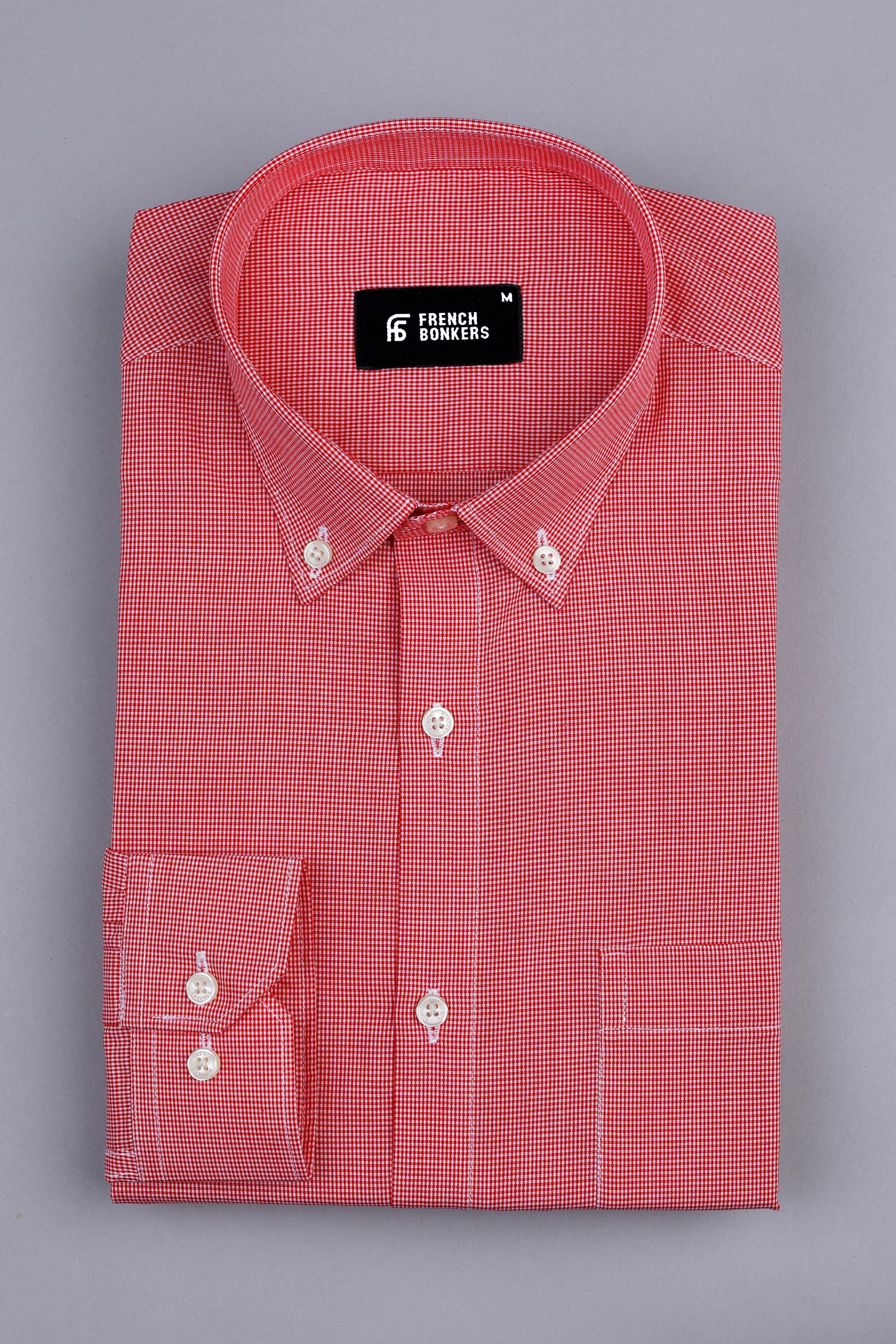 Valvety red with white mini micro check cotton shirt