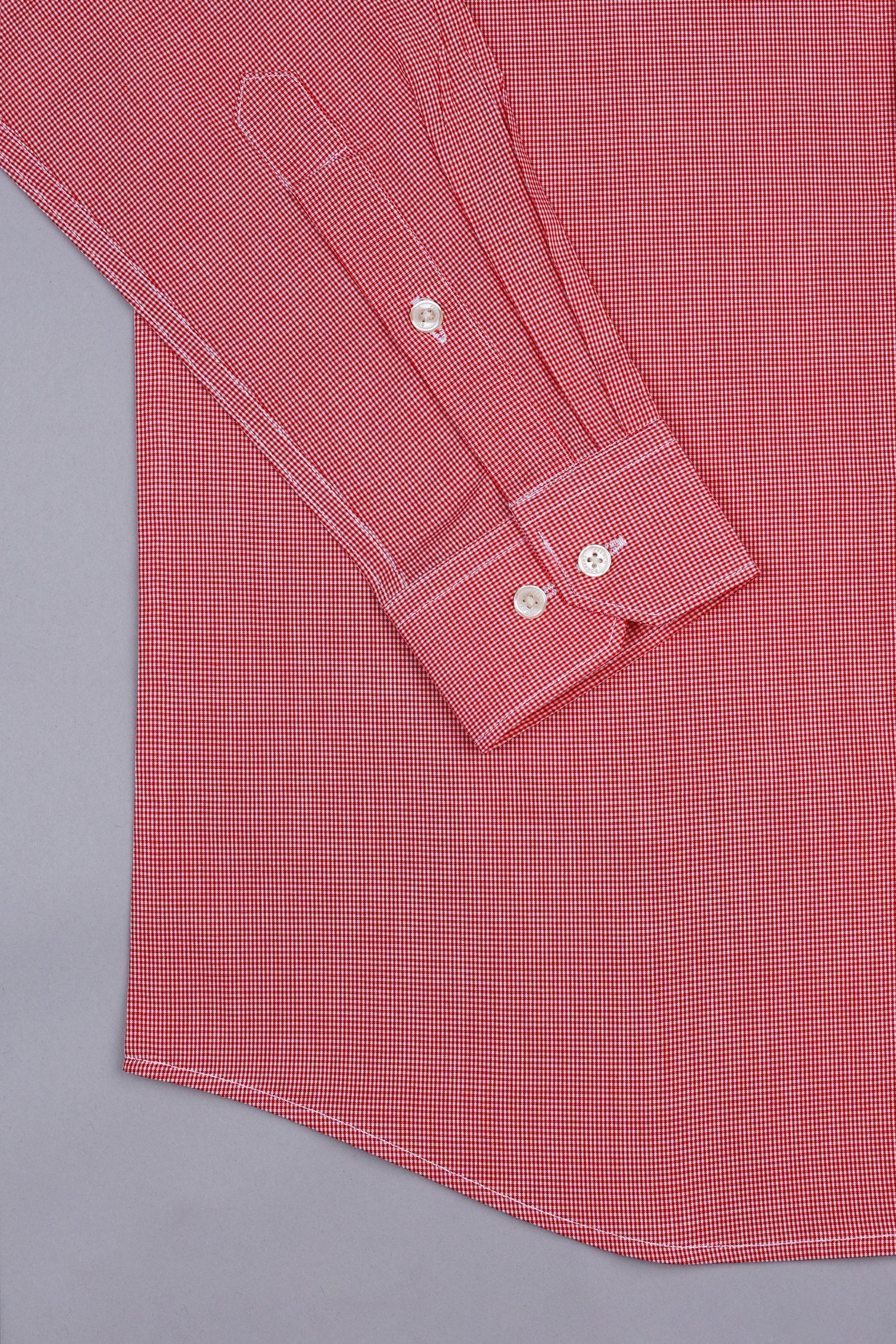 Valvety red with white mini micro check cotton shirt