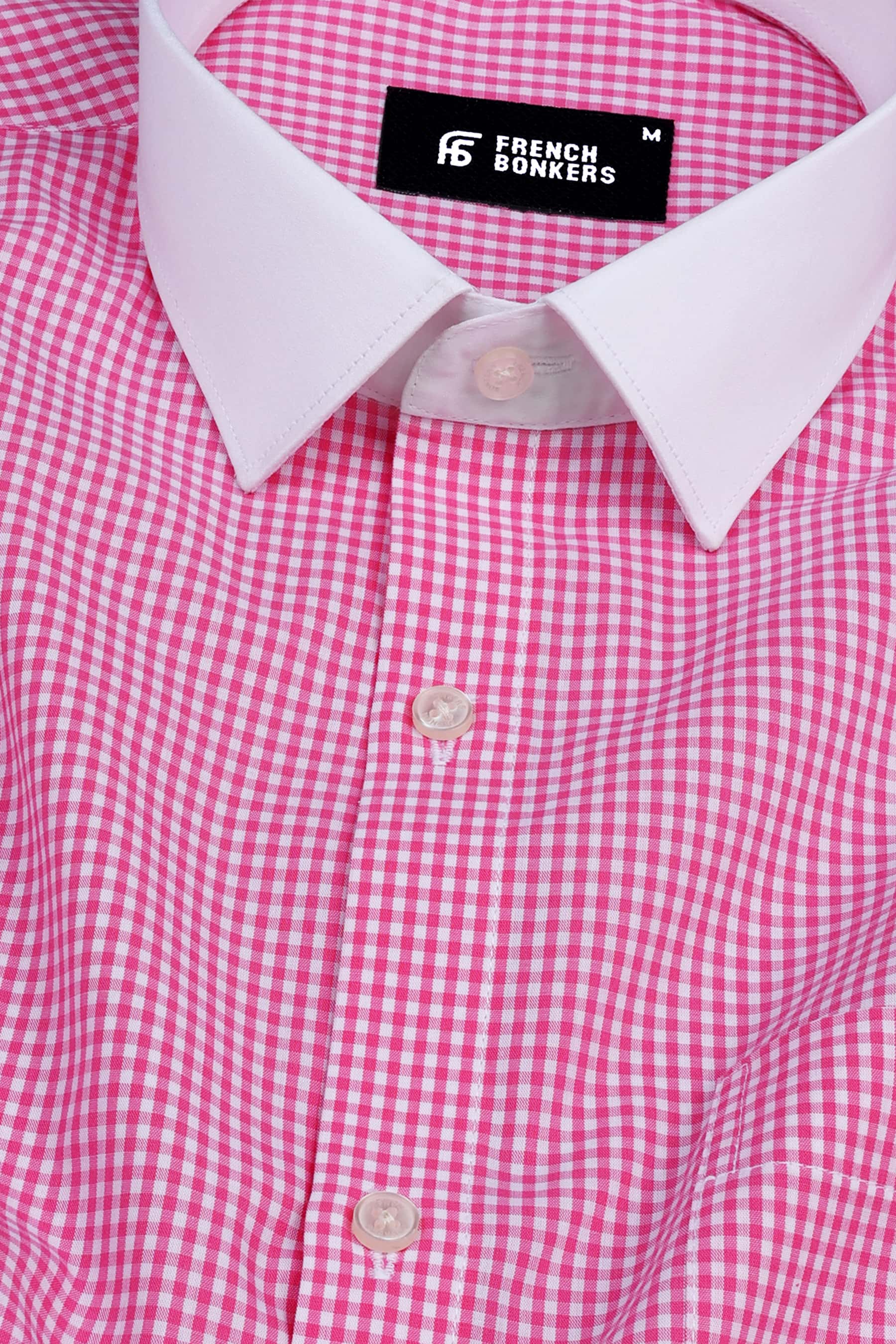 Barbie pink with white pin check cotton shirt