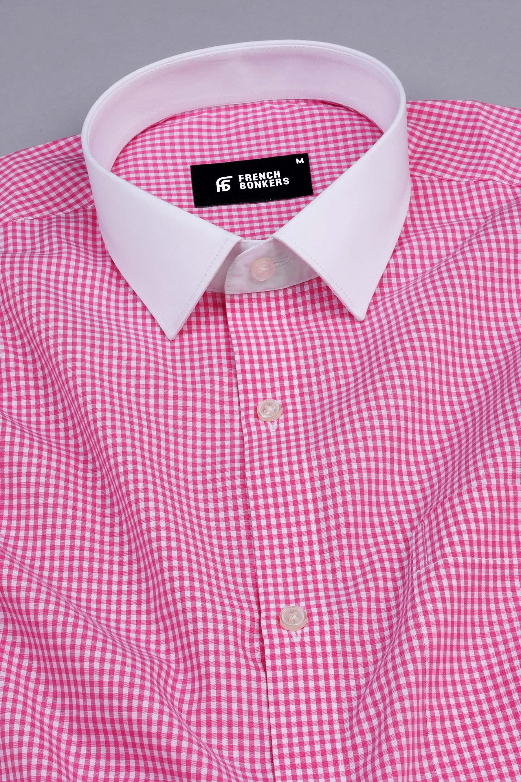 Barbie pink with white pin check cotton shirt