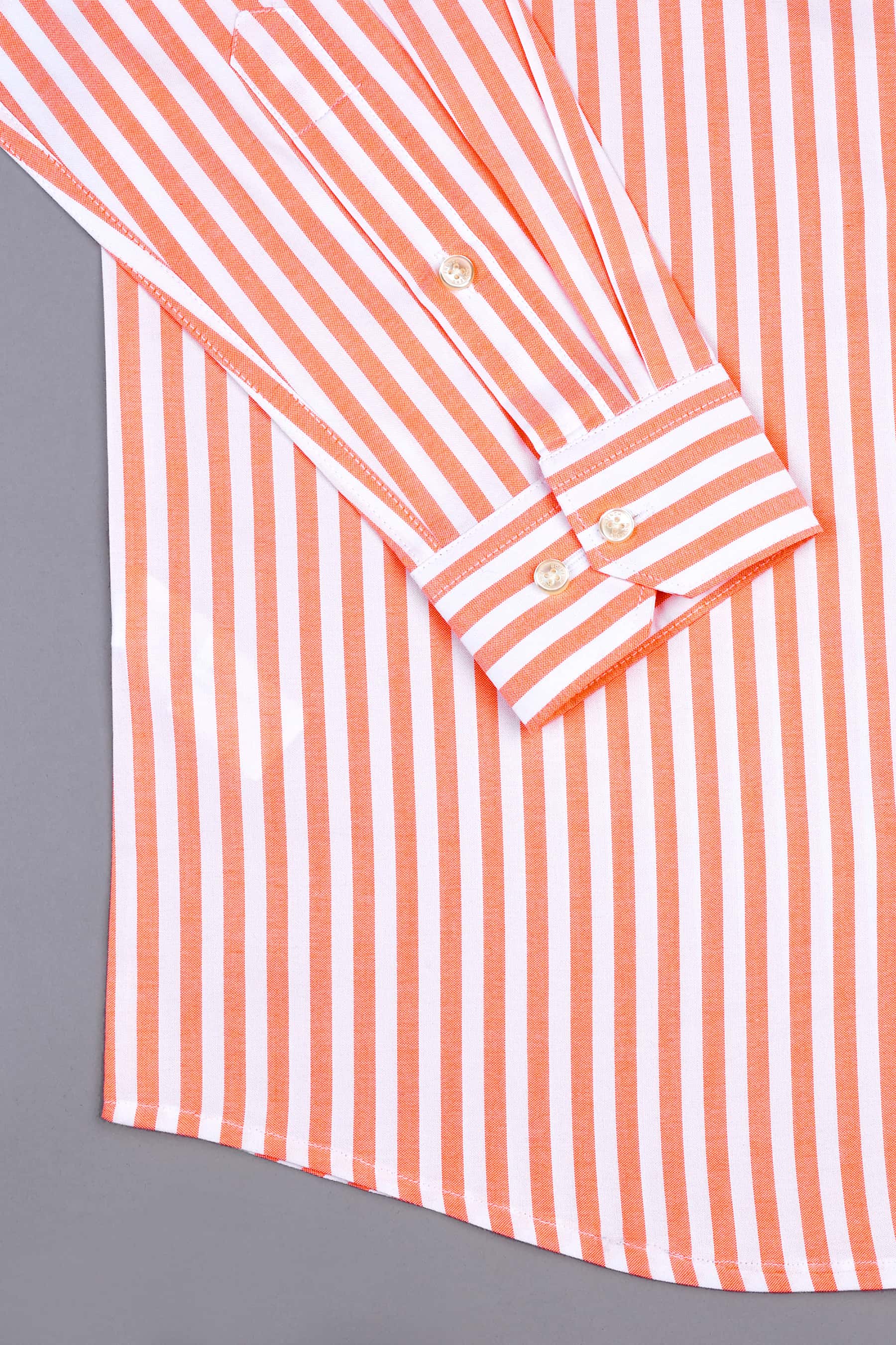 Cantaloupe orange with white oxford bengal stripe shirt