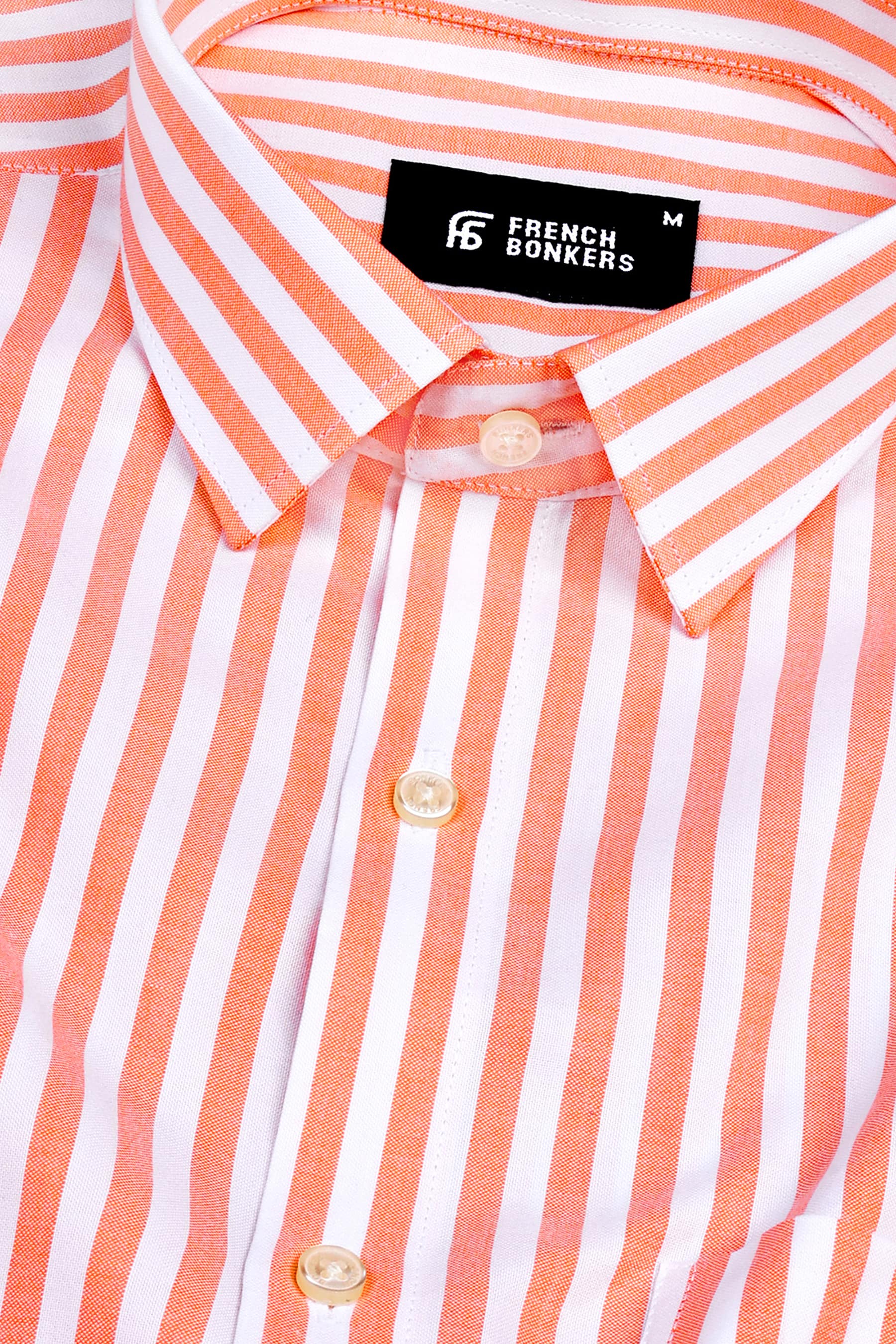 Cantaloupe orange with white oxford bengal stripe shirt