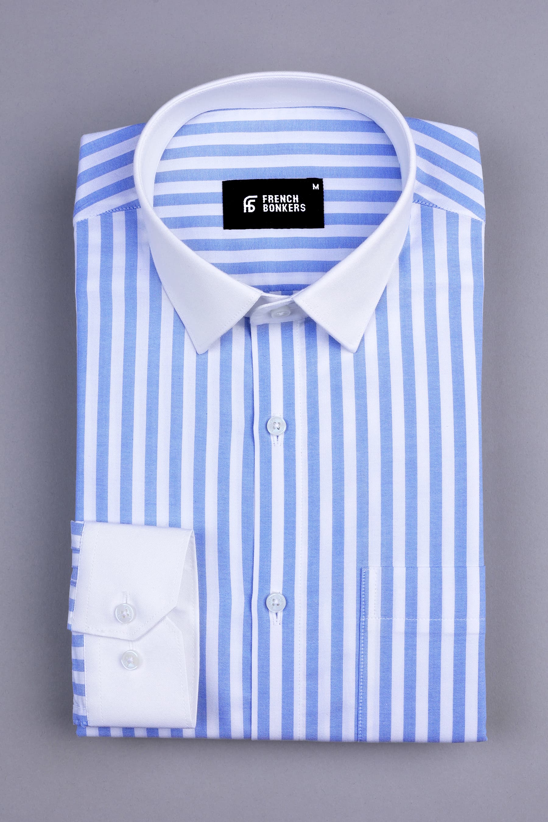 Cornflower blue with white oxford bengal stripe shirt