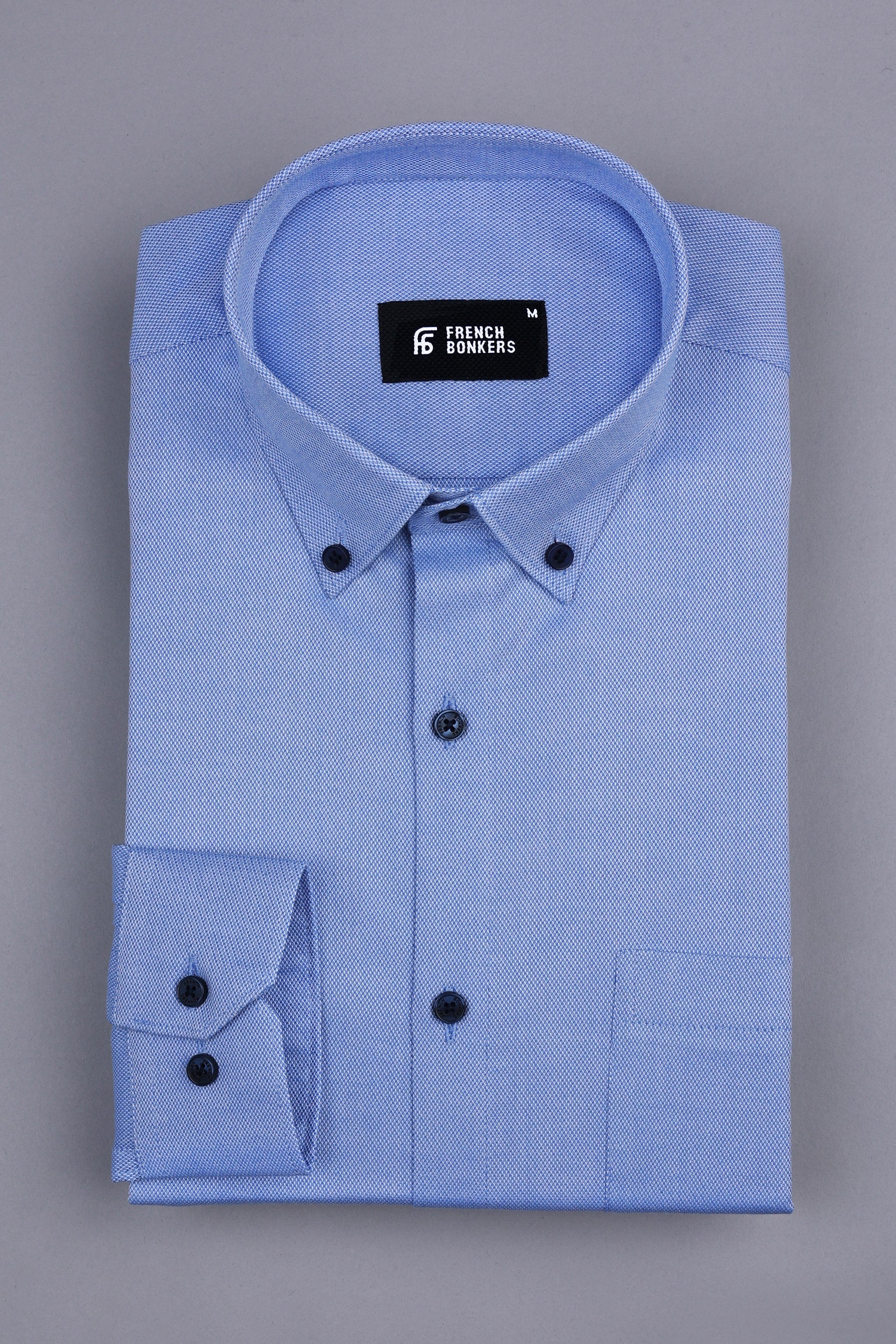 Azure blue dobby texture cotton shirt