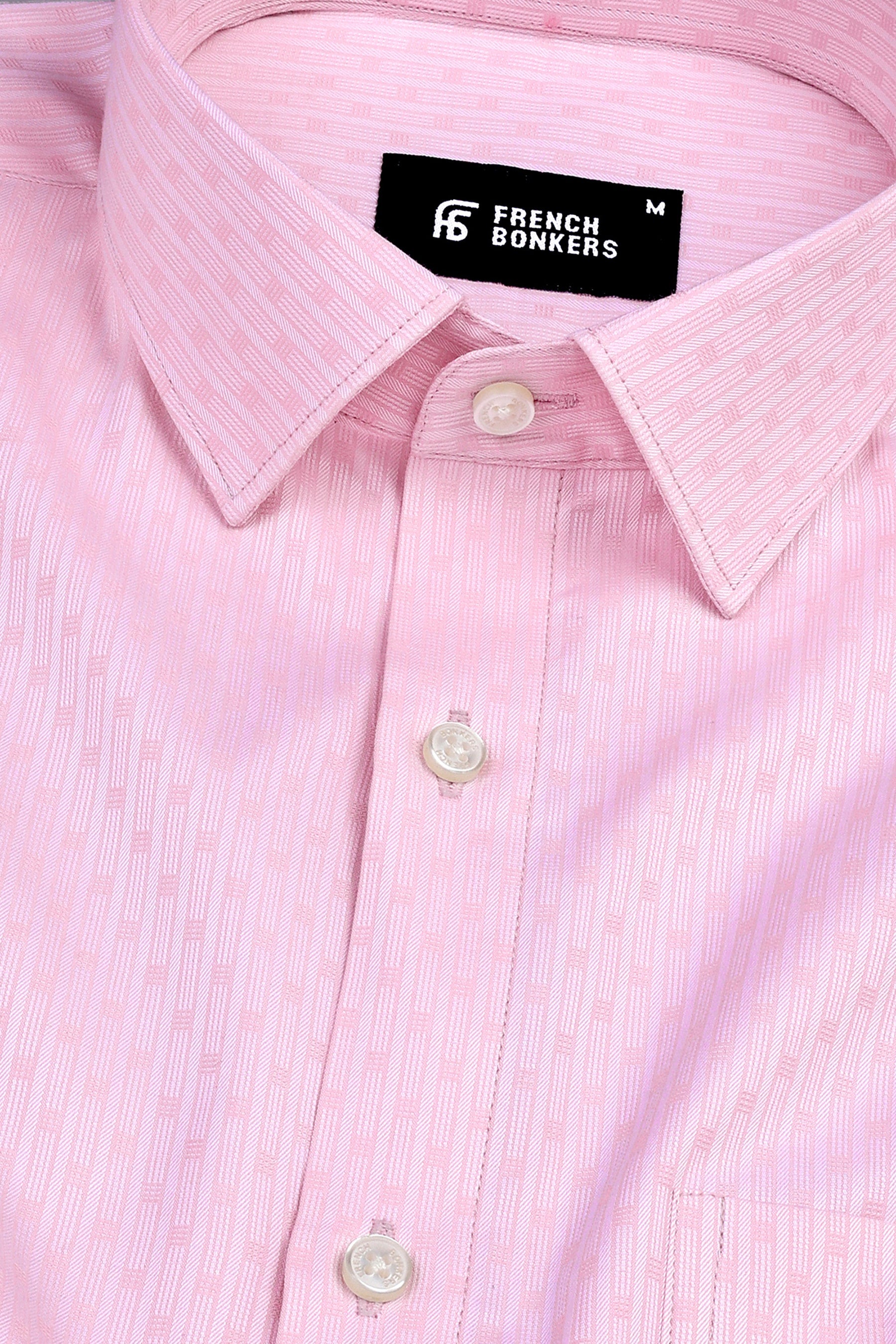 Baby pink stripe pattern jacquard shirt