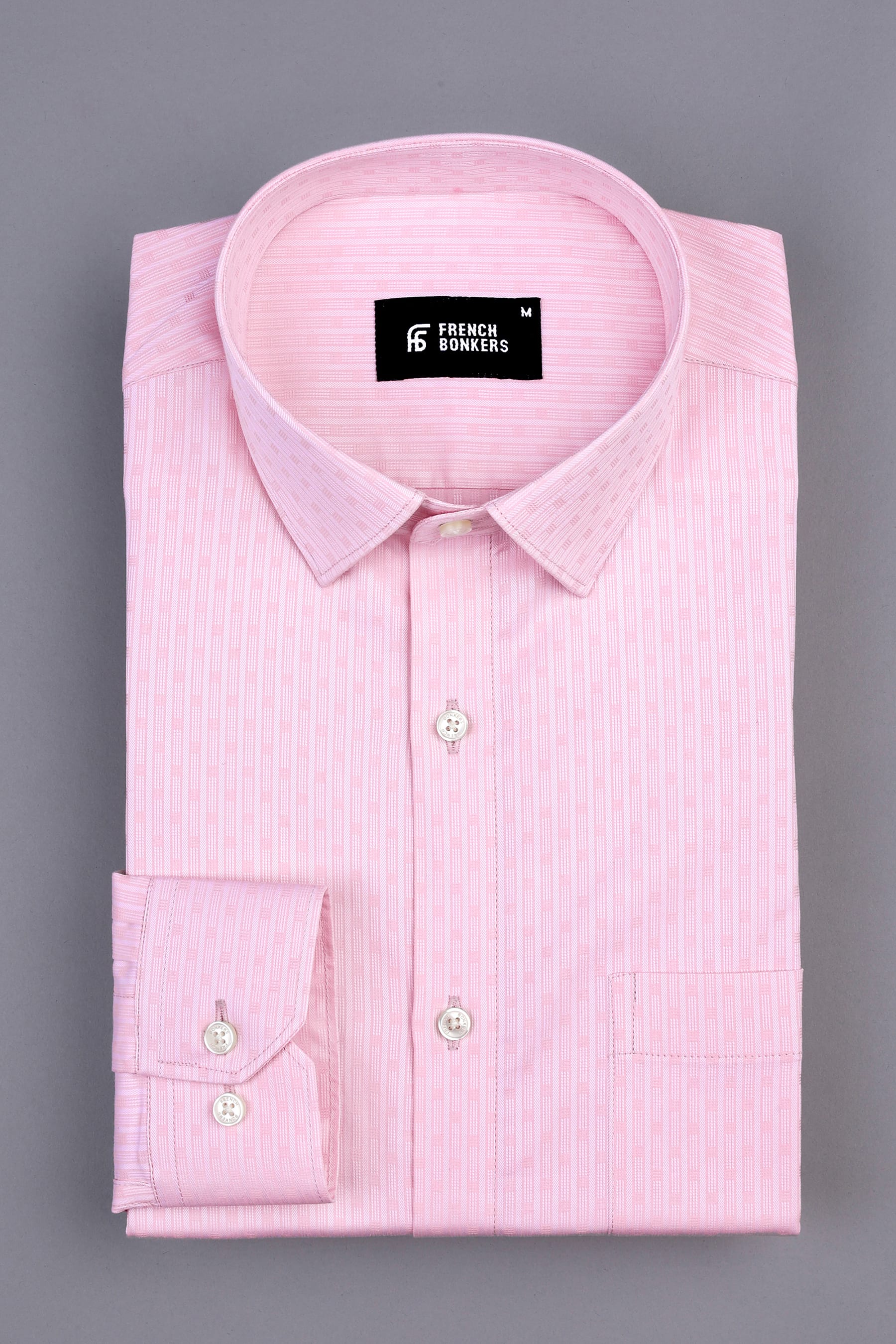 Baby pink stripe pattern jacquard shirt