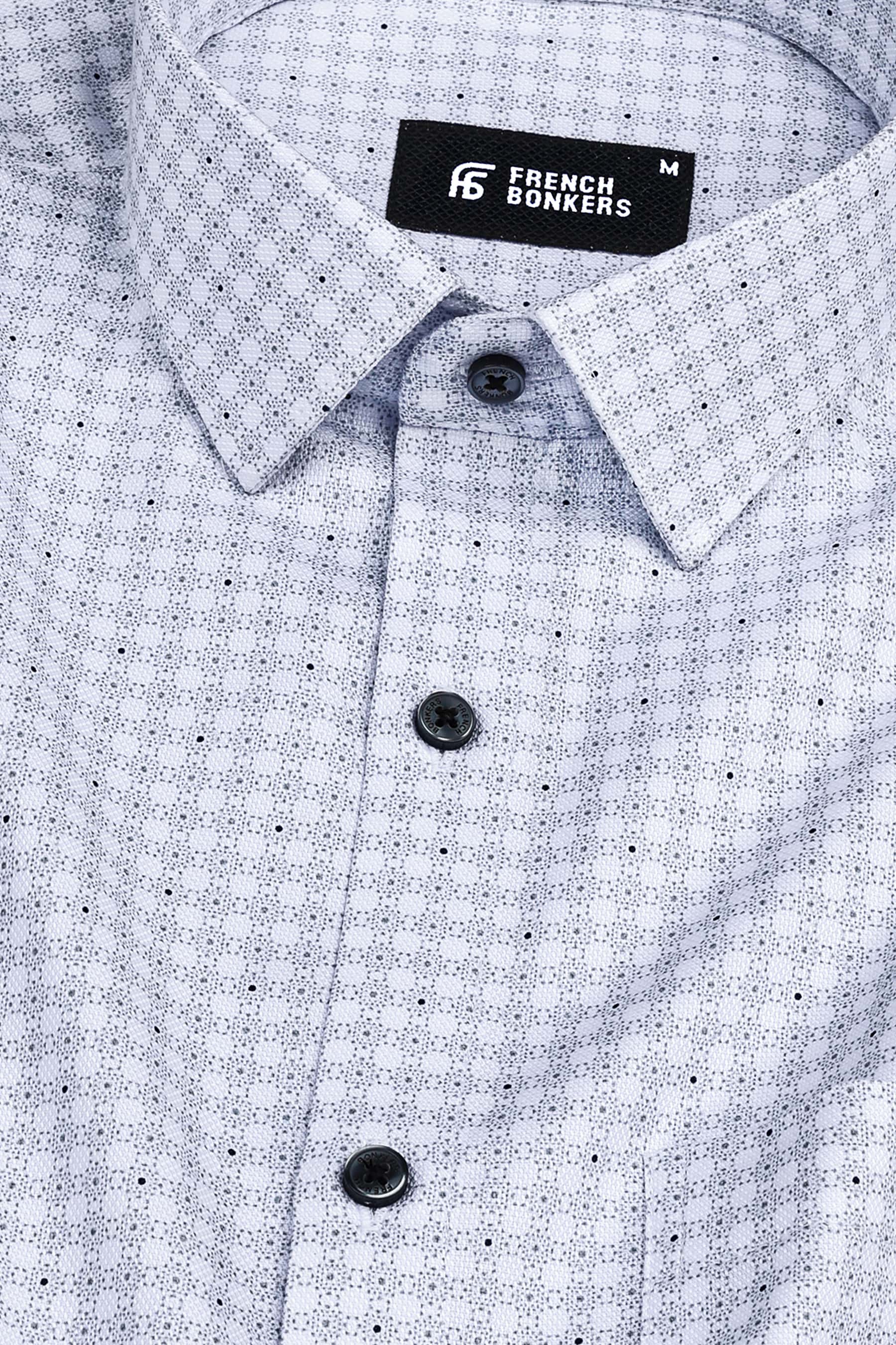 White with grey and black dot printed cotton shirt