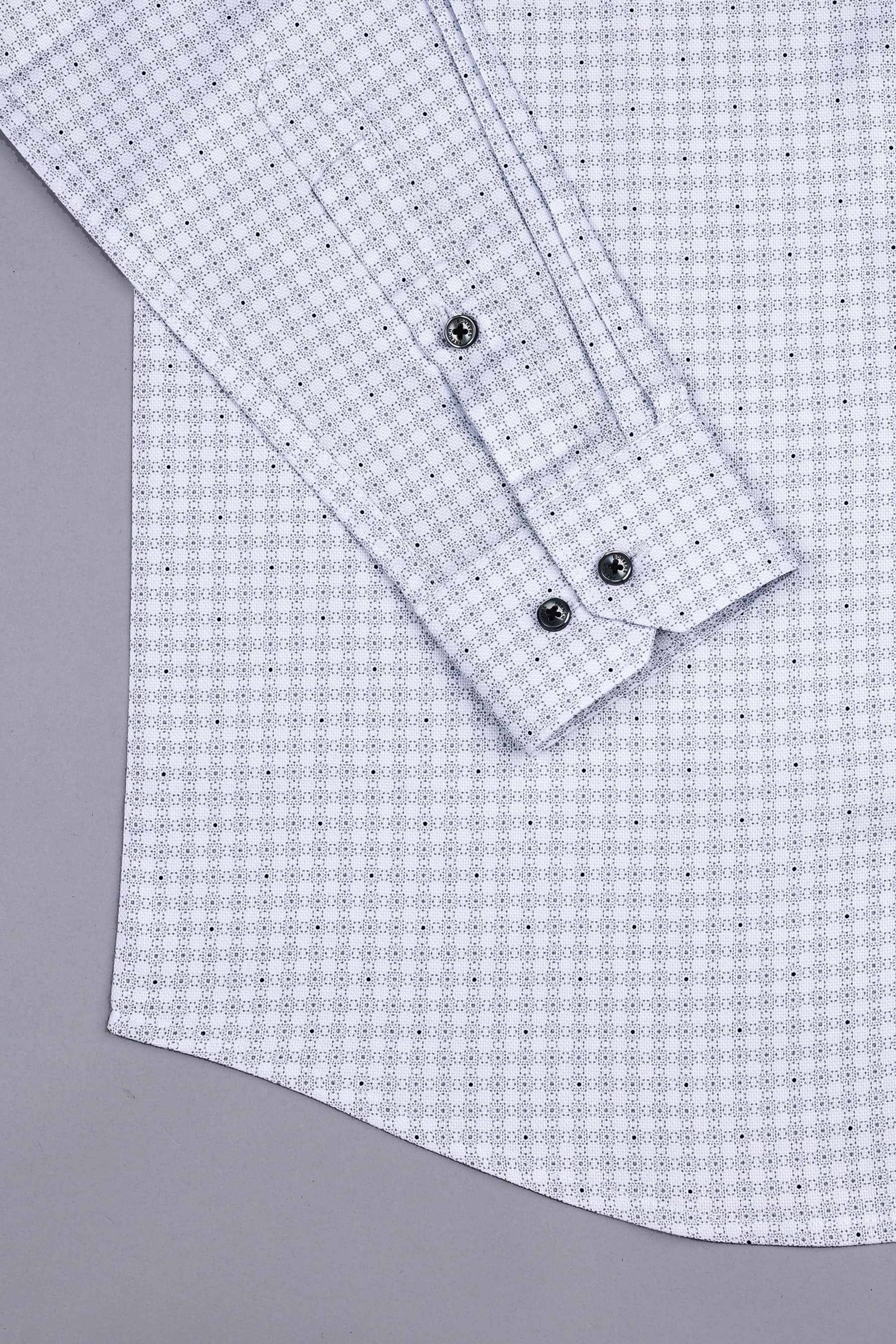 White with grey and black dot printed cotton shirt