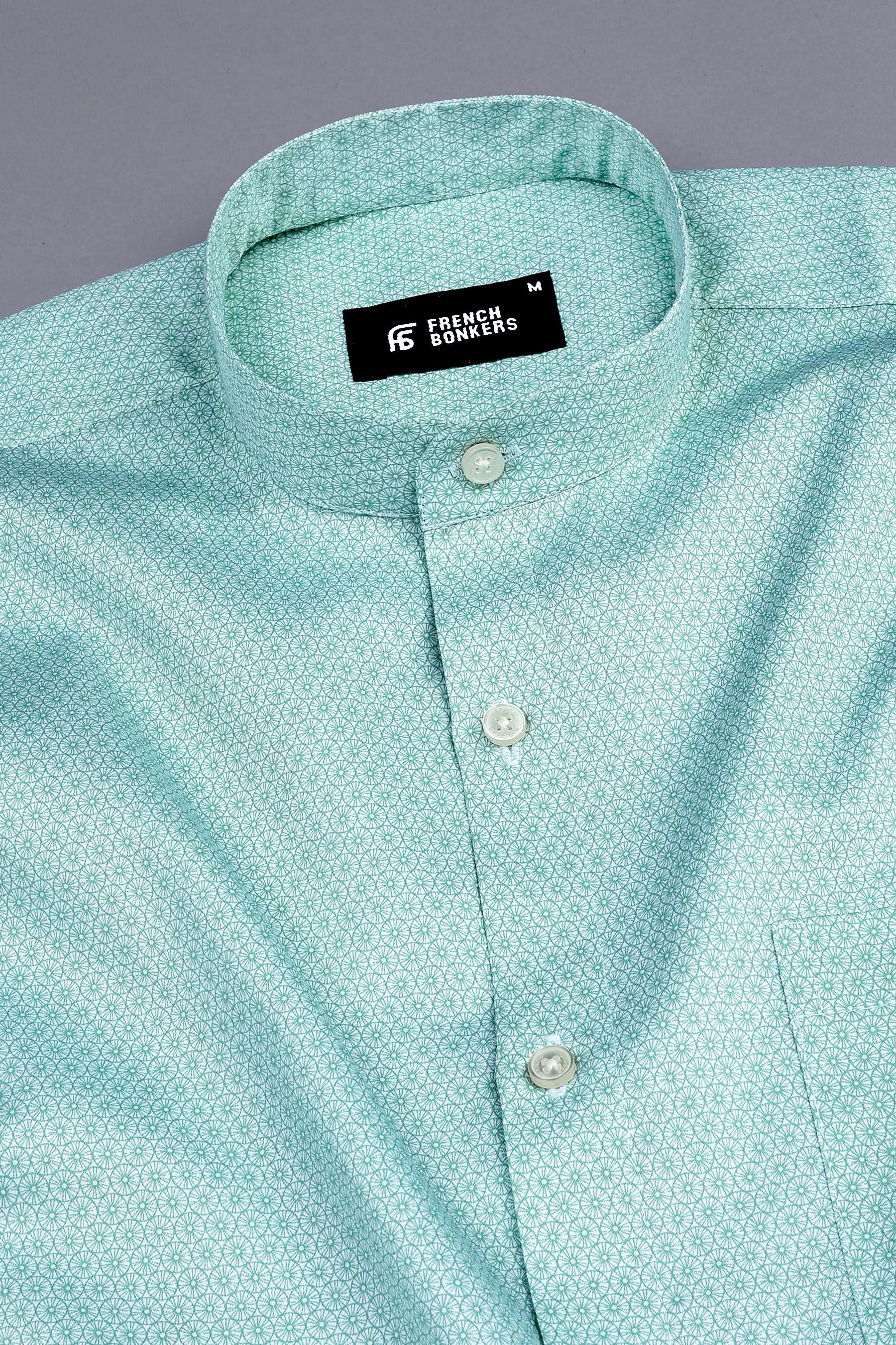 Kelly green with orange slice printed satin shirt