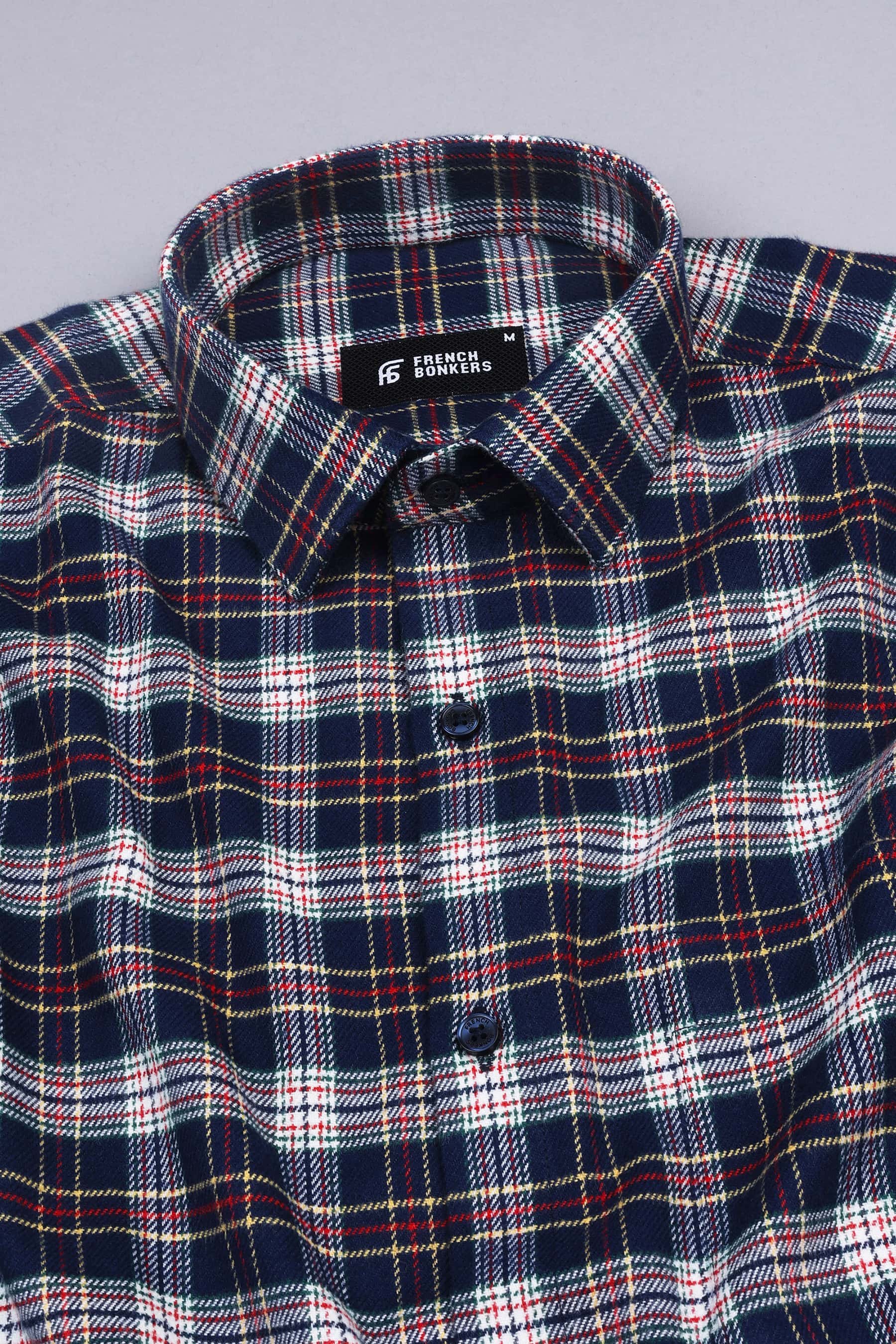 Space blue with multi coloured tartan plaid check shirt