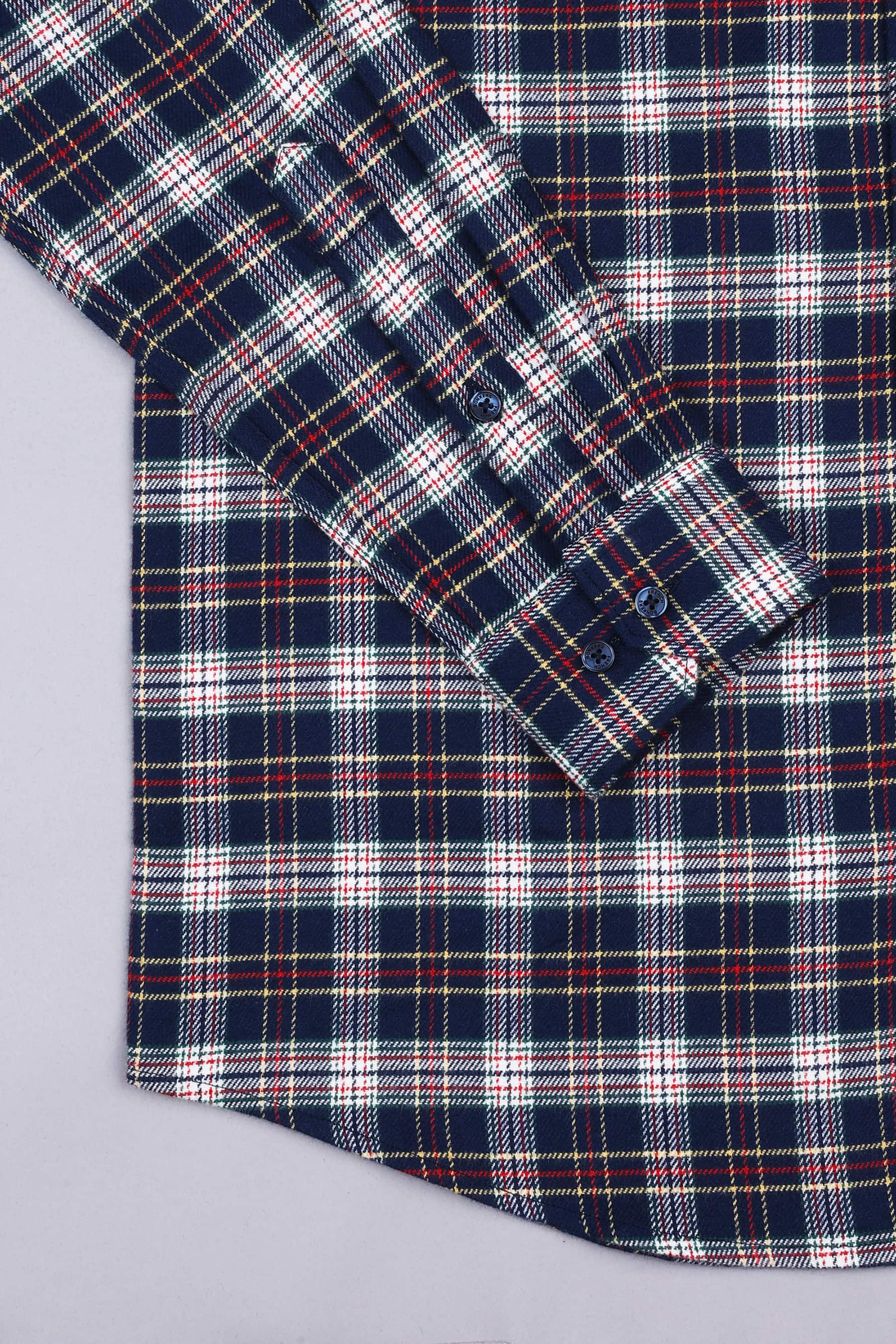 Space blue with multi coloured tartan plaid check shirt