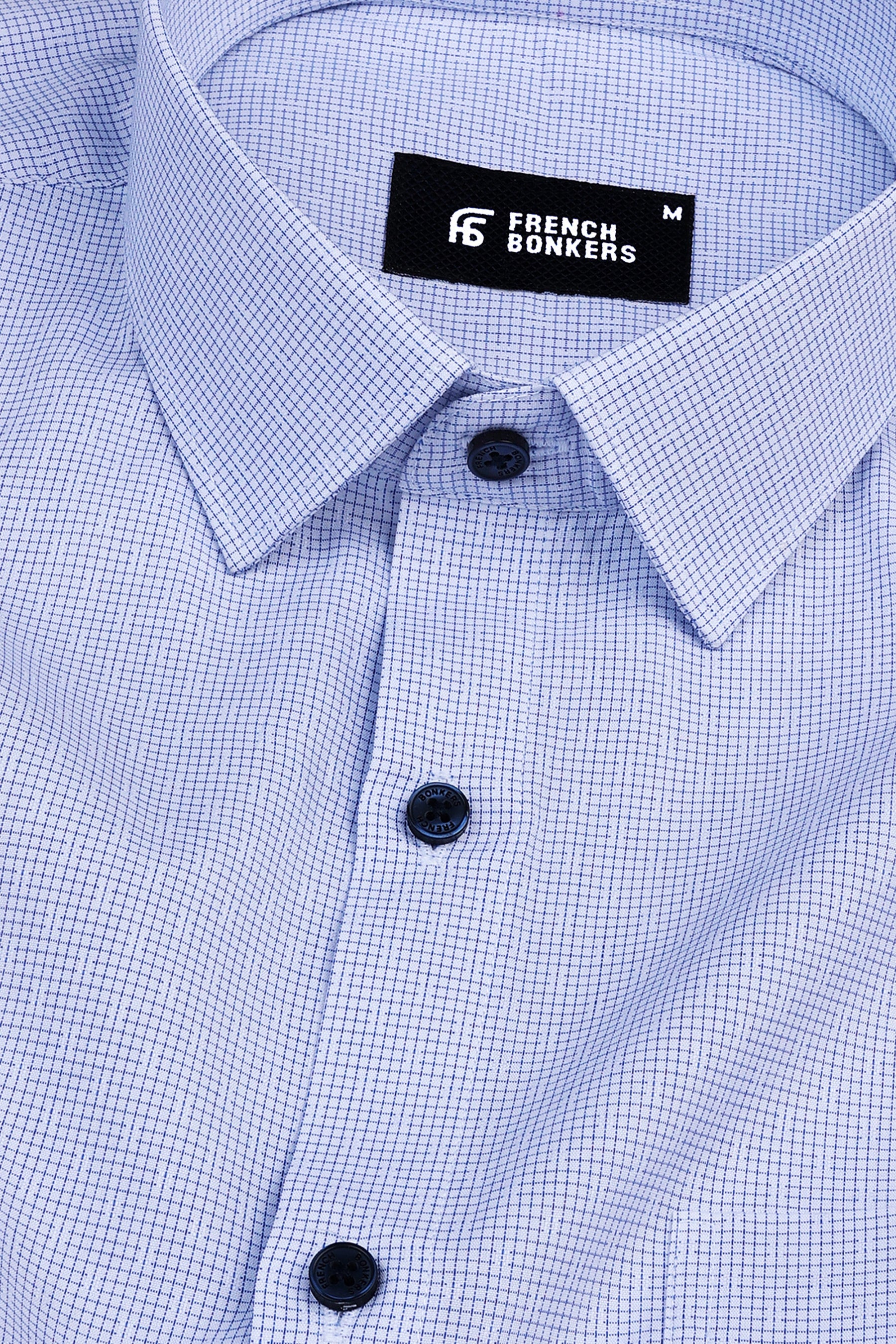 Powder white with royal blue graph check shirt