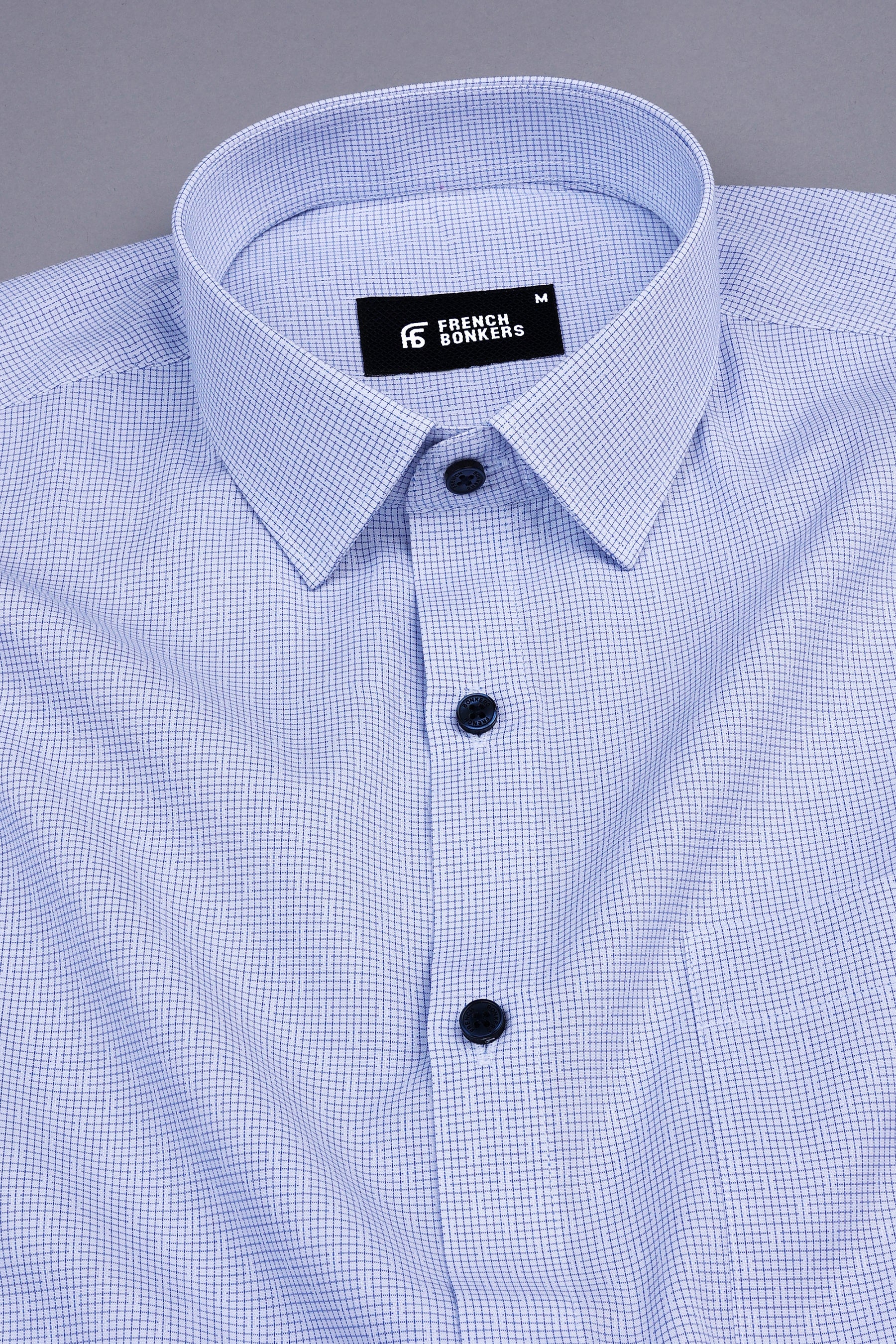 Powder white with royal blue graph check shirt