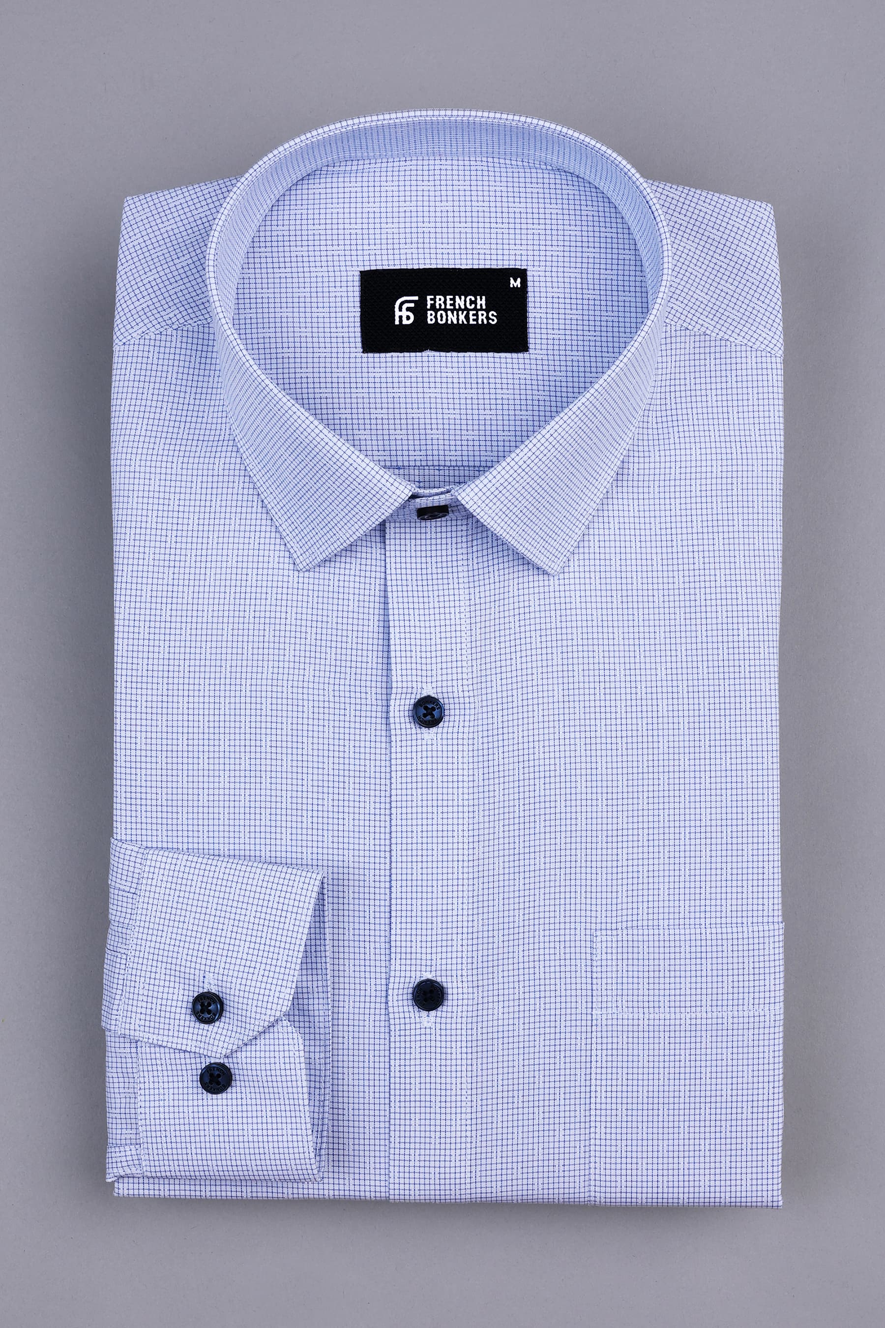 Powder white with royal blue graph check shirt