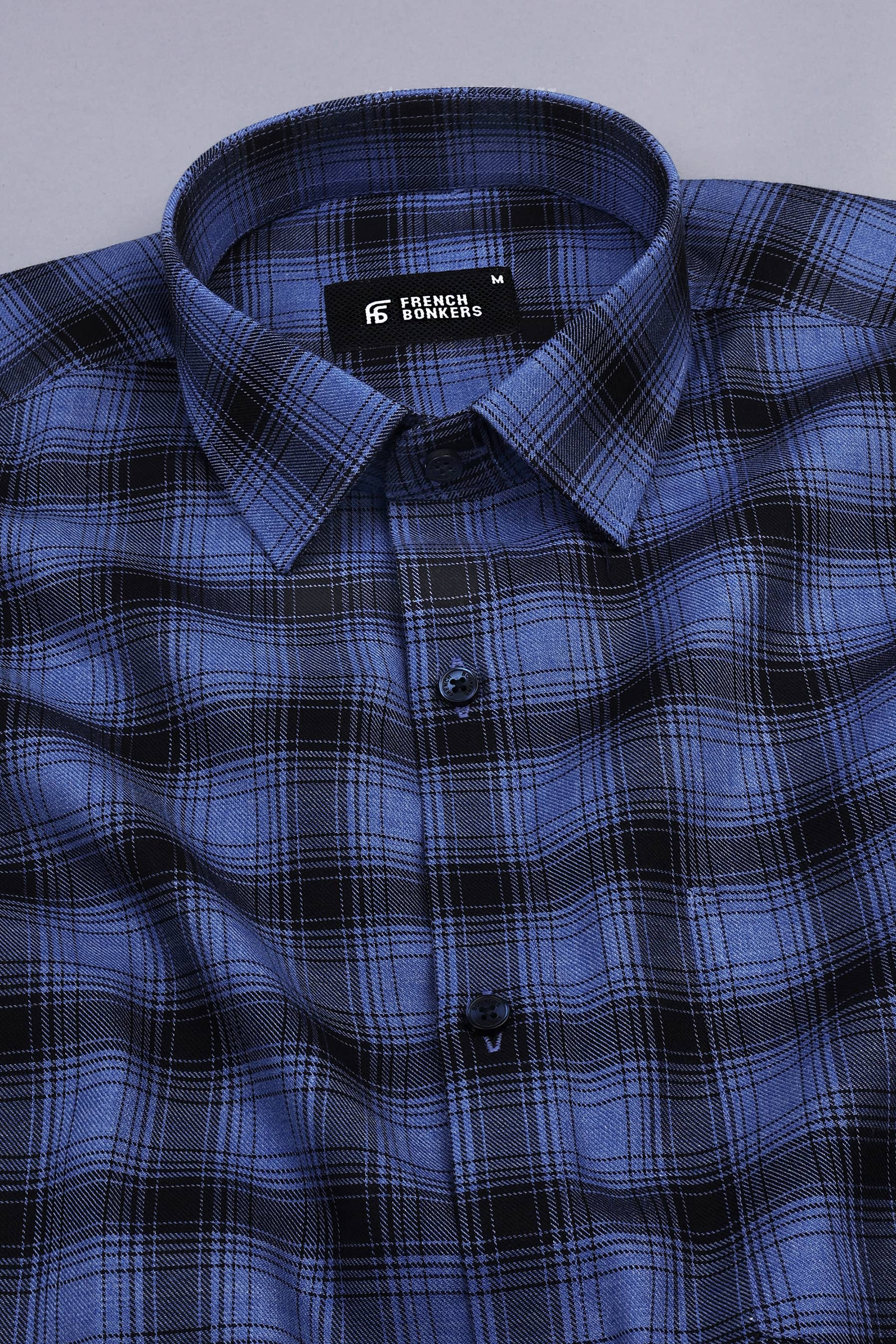 Spanish blue with black royal stewart tartan plaid check shirt