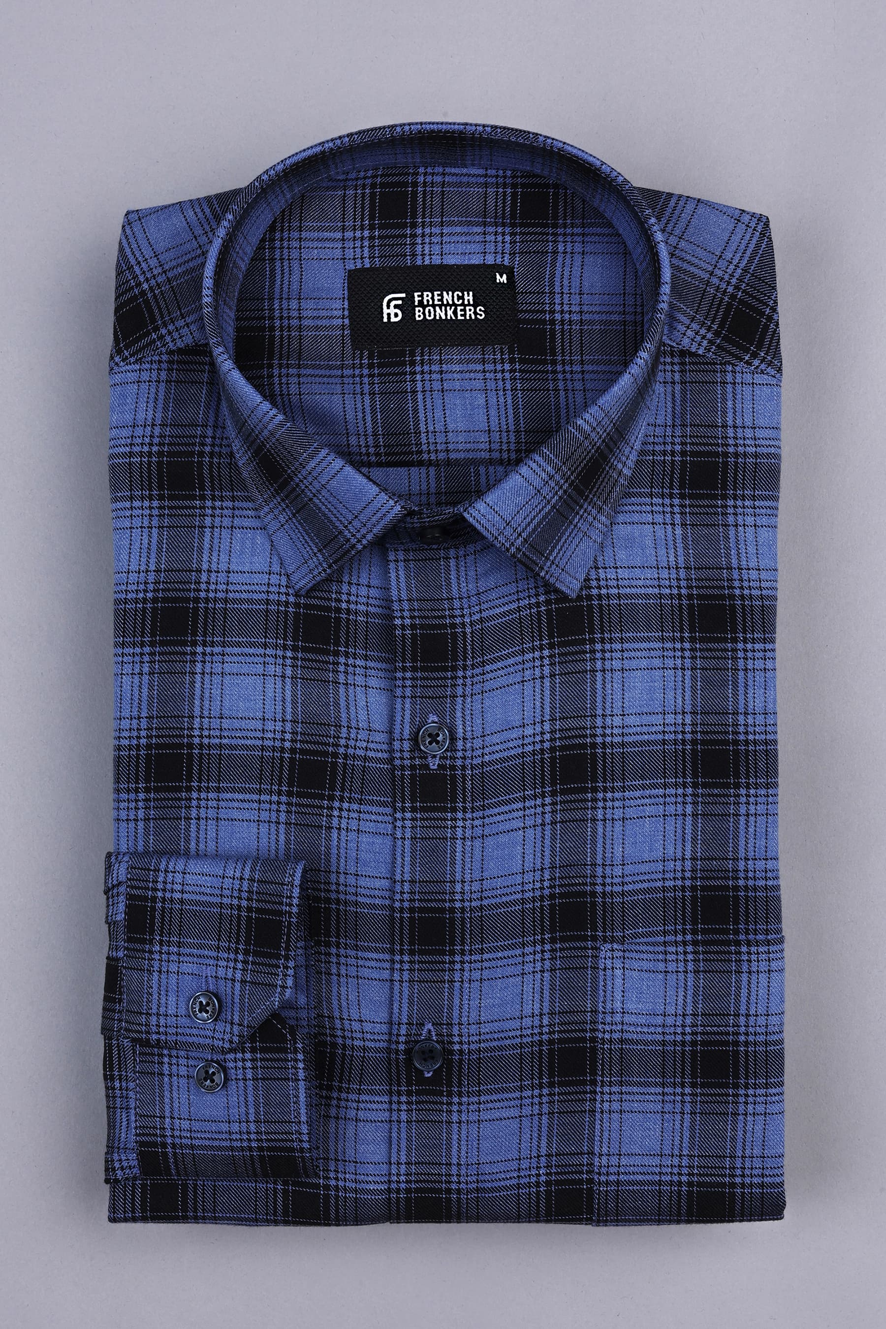 Spanish blue with black royal stewart tartan plaid check shirt
