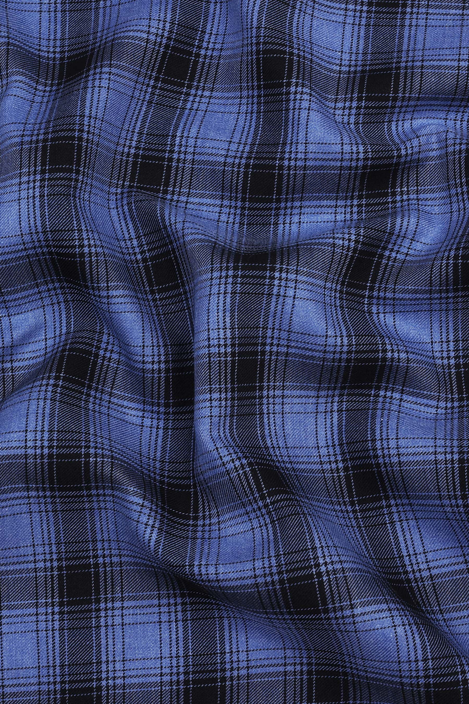 Spanish blue with black royal stewart tartan plaid check shirt