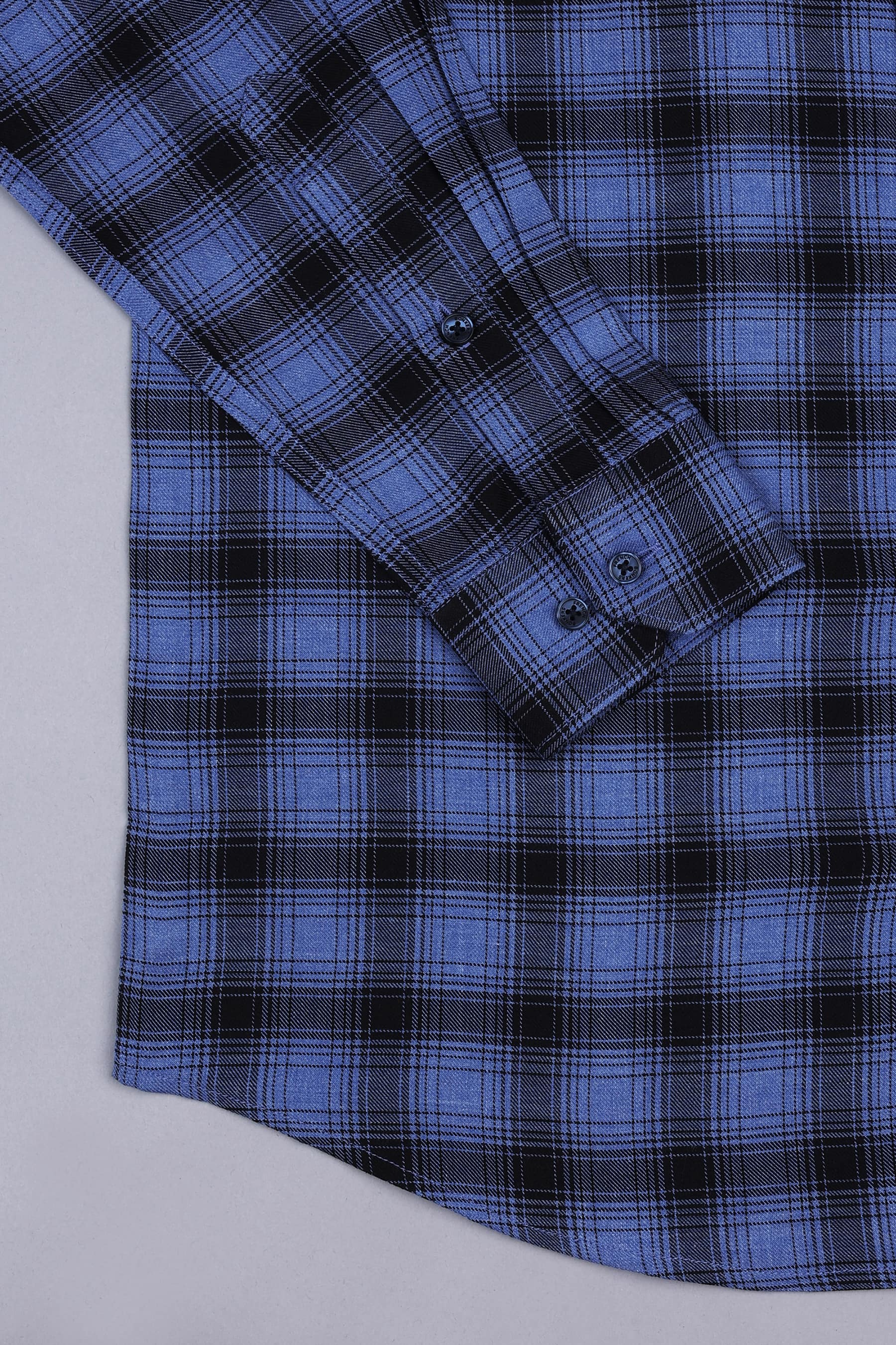 Spanish blue with black royal stewart tartan plaid check shirt