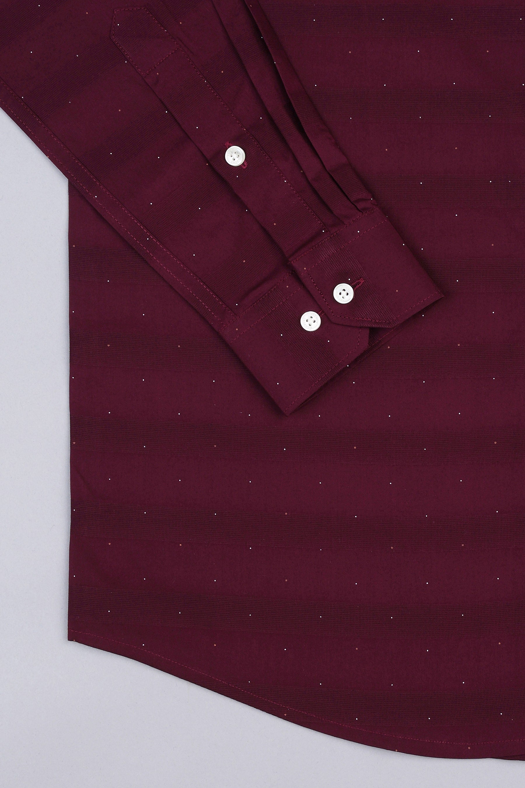 Wine red with dot printed awning stripe shirt