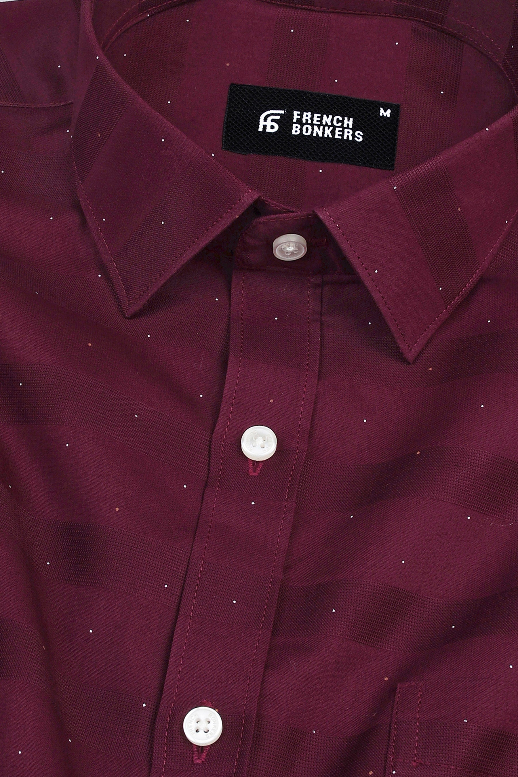 Wine red with dot printed awning stripe shirt