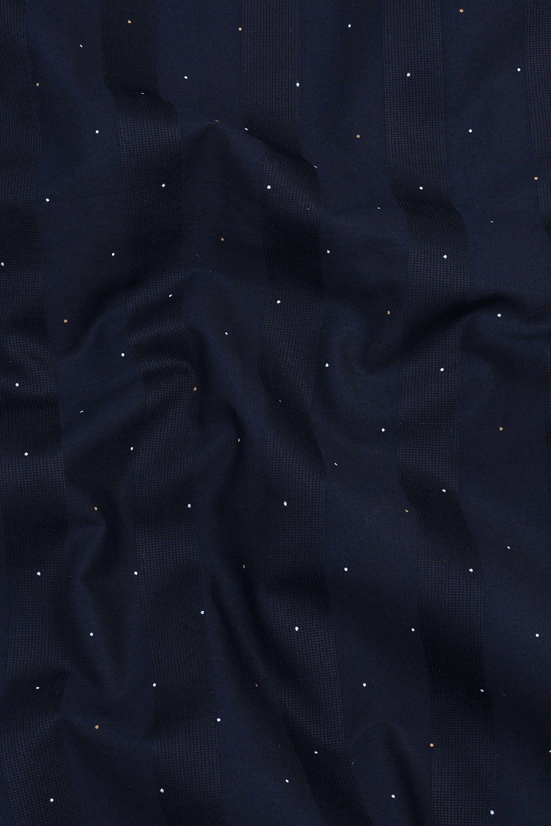 Yankees blue with dot printed awning stripe shirt