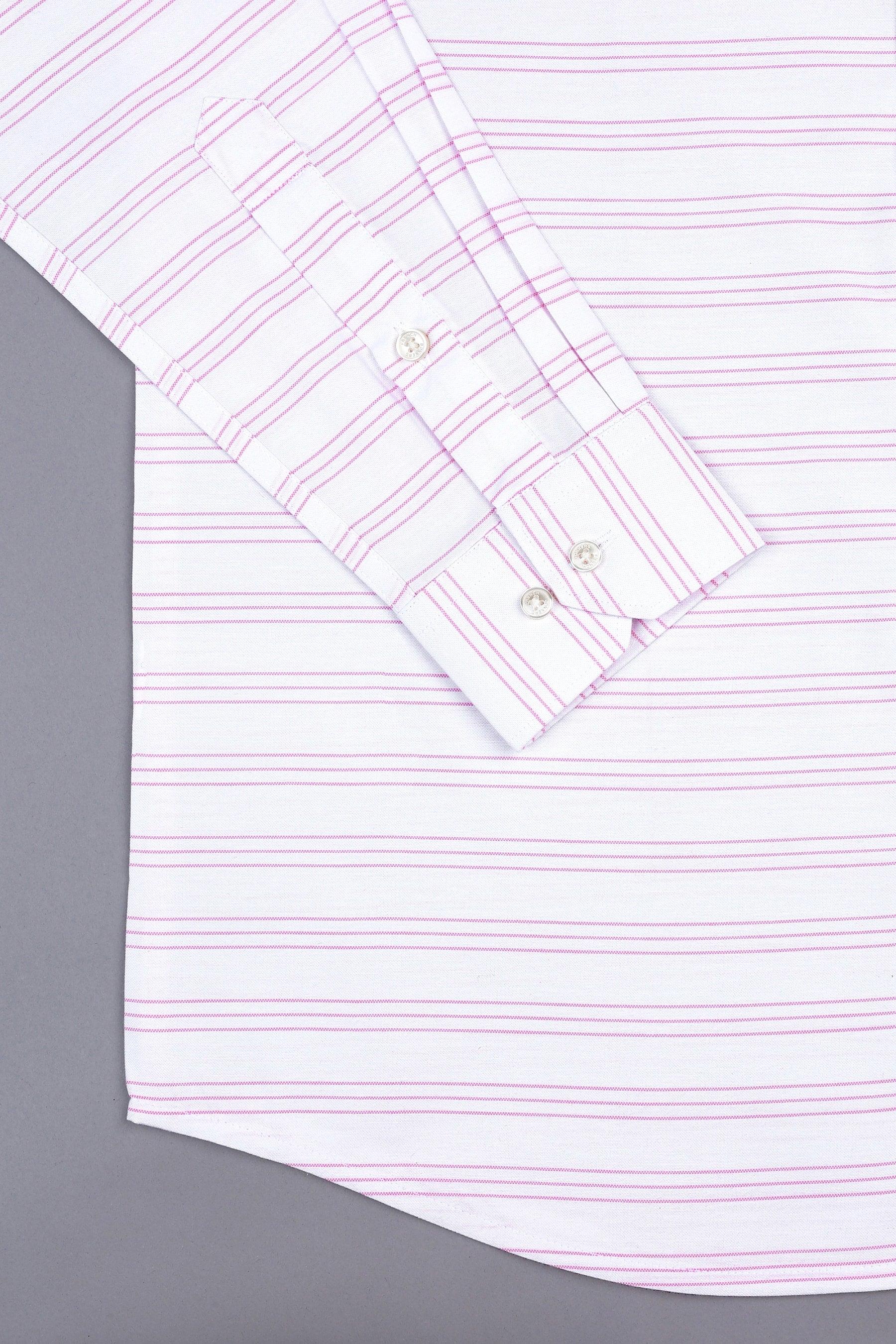 Ceramic white with shampoo pink triple line aradonis stripe shirt