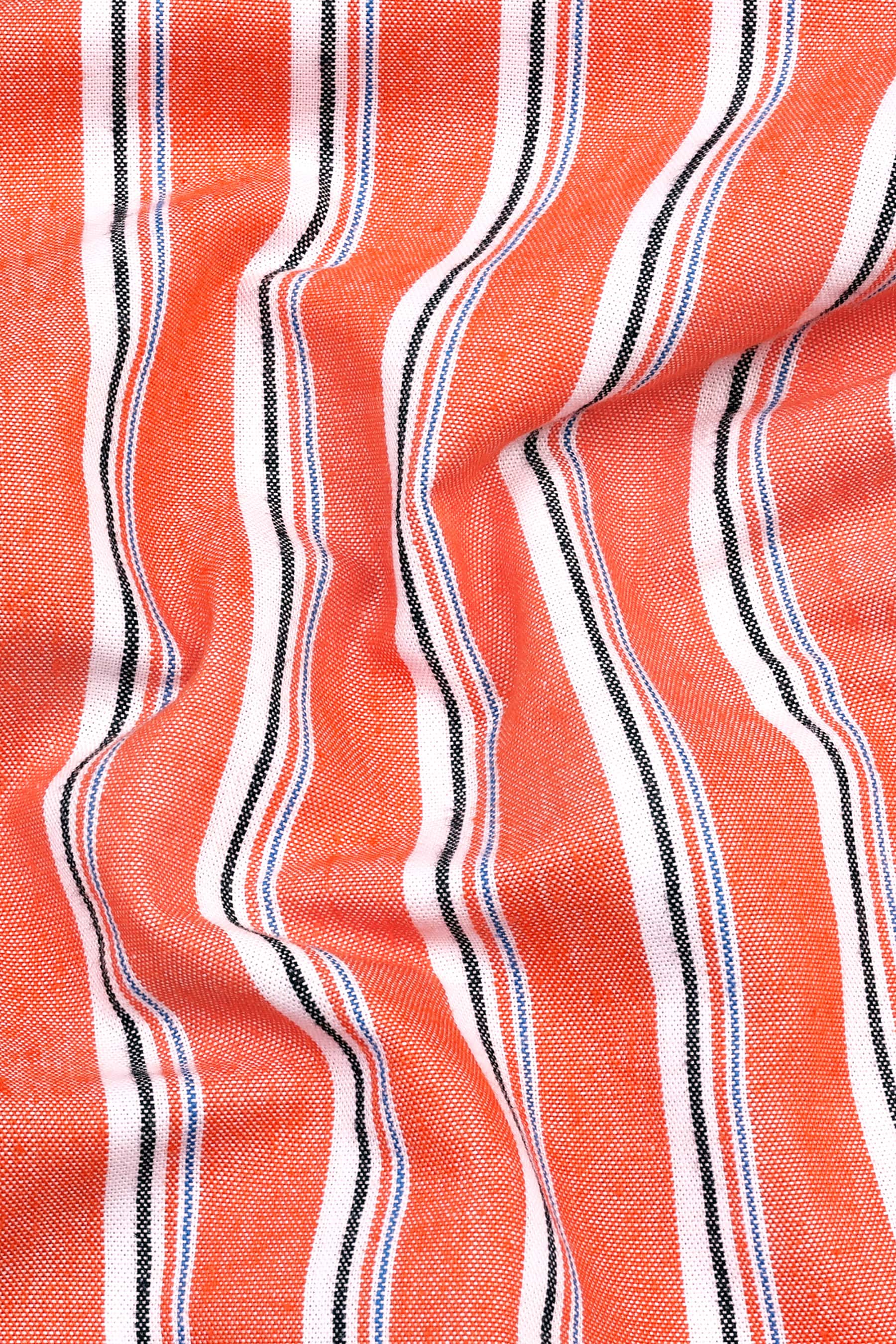 Tangerine orange with blue black and white aradonis stripe shirt