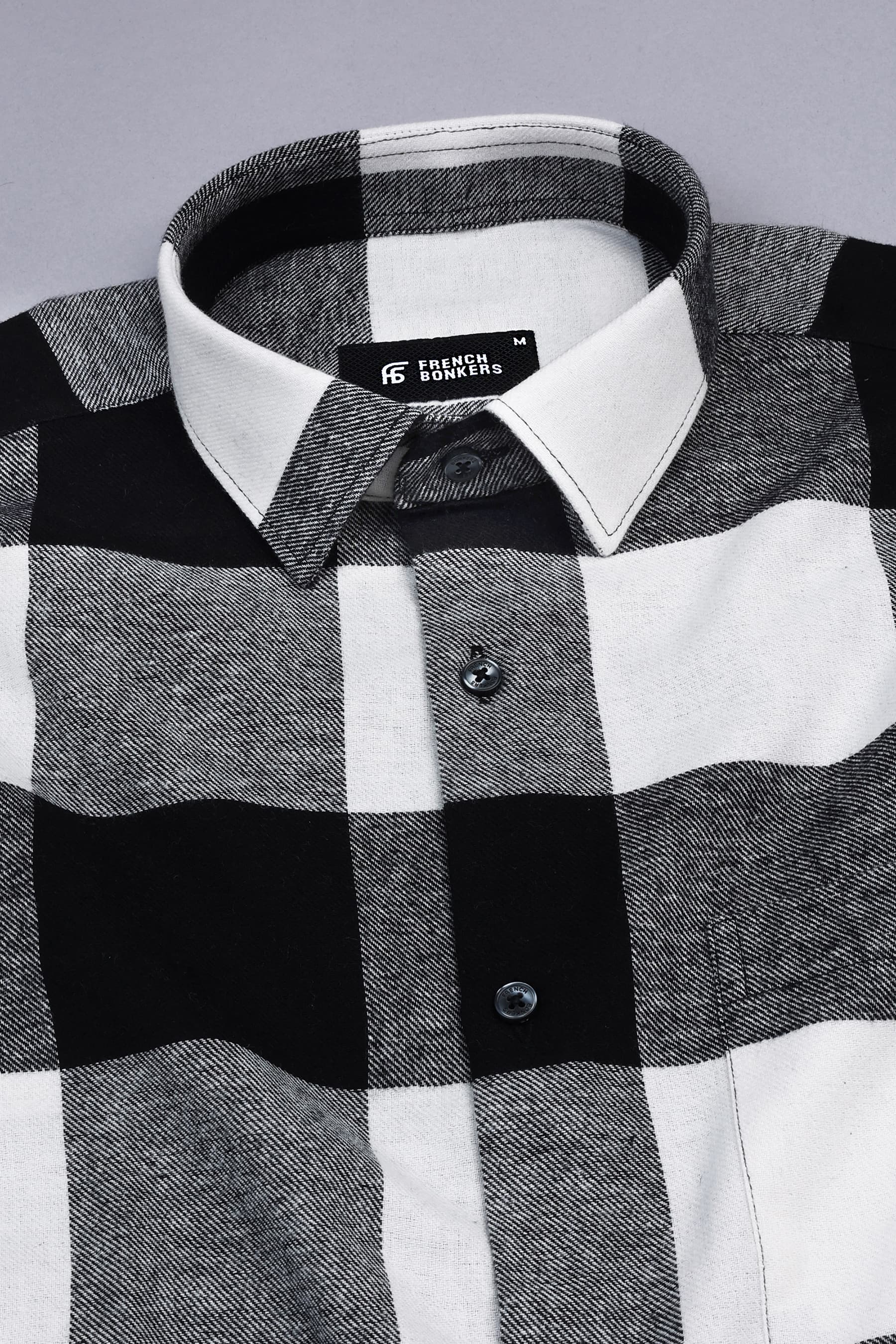 Cream white with black plaid flannel check shirt