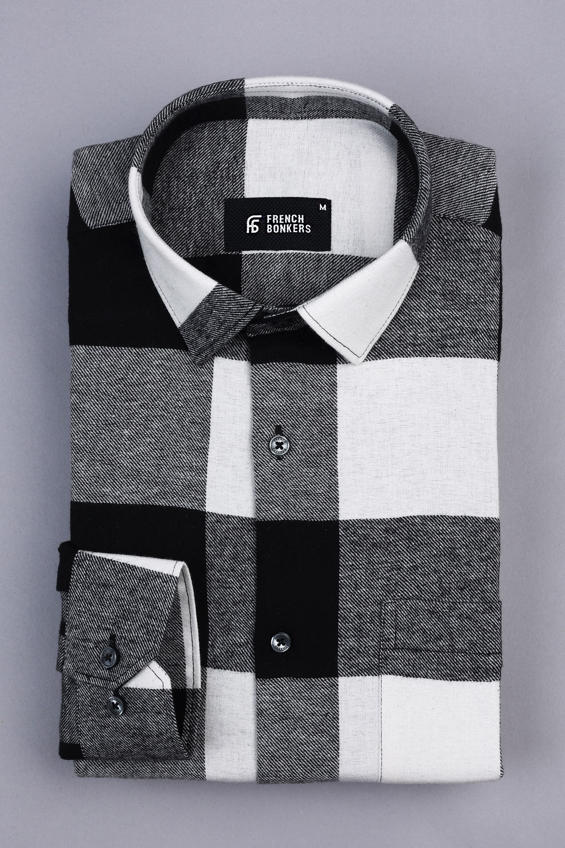 Cream white with black plaid flannel check shirt